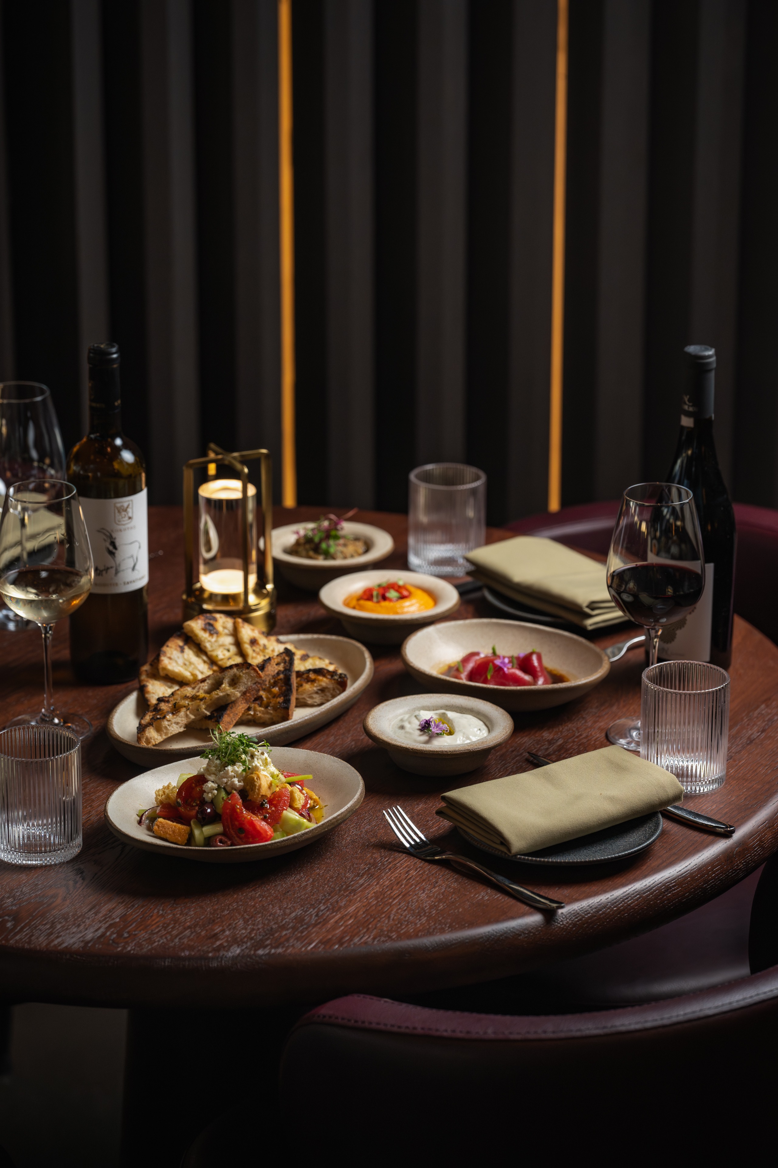 Elegant dining table in Agora Hall, HERA Restaurant for corporate dinners and networking.