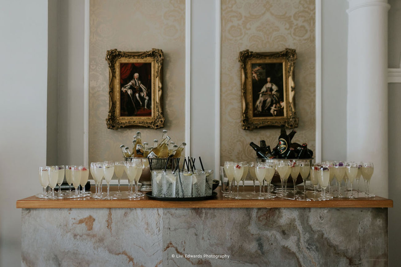 Elegant cocktail station in Arrival Hall, Old Palace Chester for upscale events.