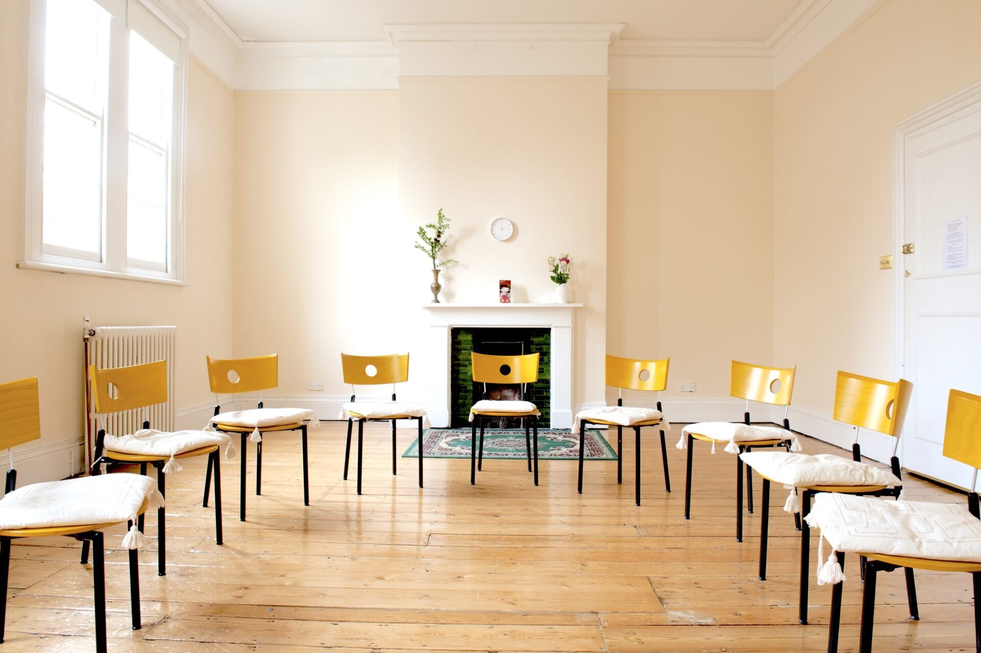 Tara room at Jamyang Buddhist Centre, neutral meeting space for workshops and collaboration.