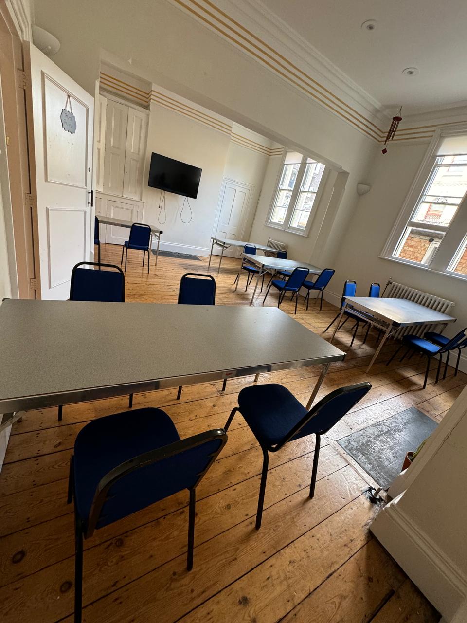 Tara Room at Jamyang Buddhist Centre: bright meeting space for workshops and gatherings.