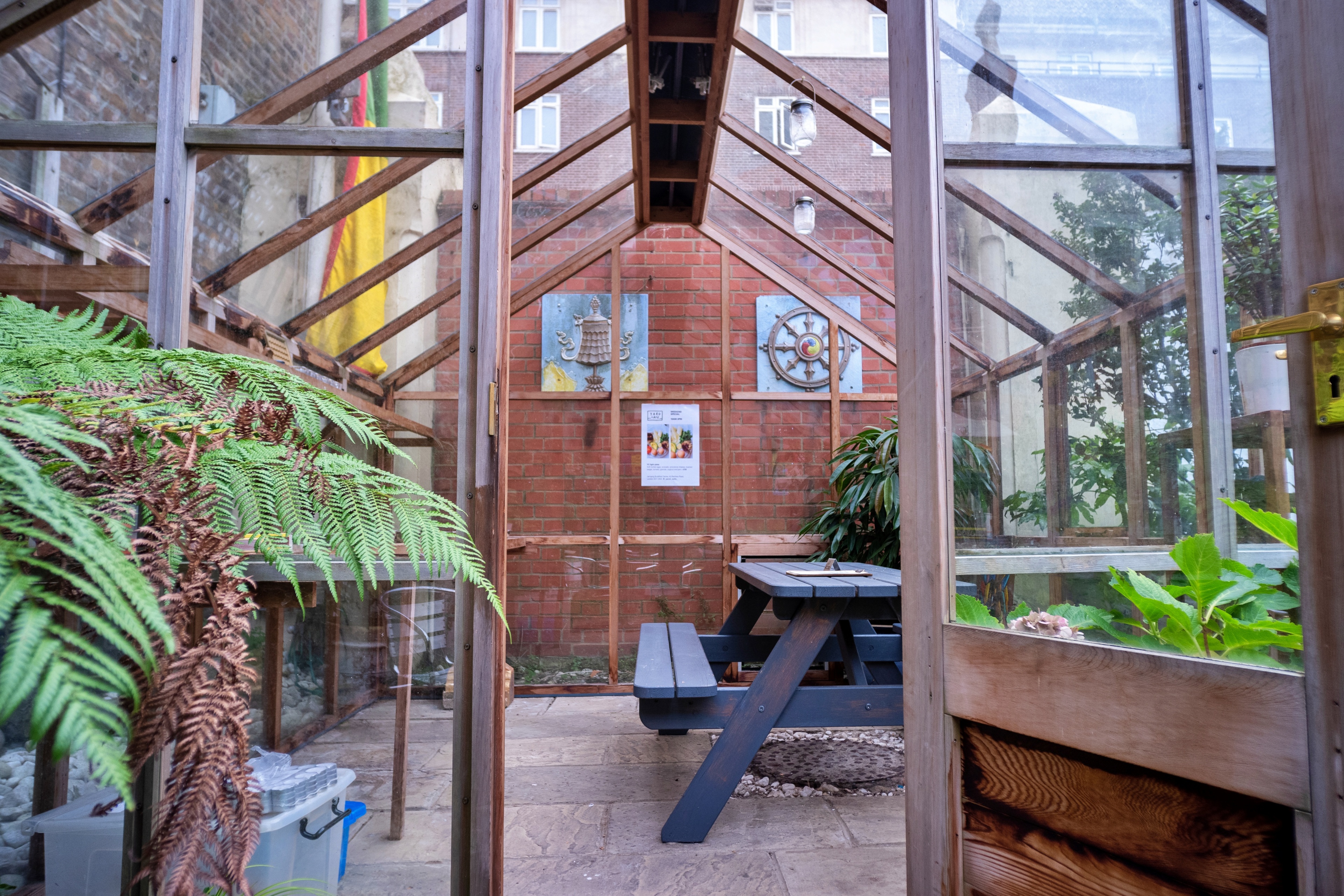 Indoor greenhouse at Jamyang Buddhist Centre for team retreats and brainstorming sessions.