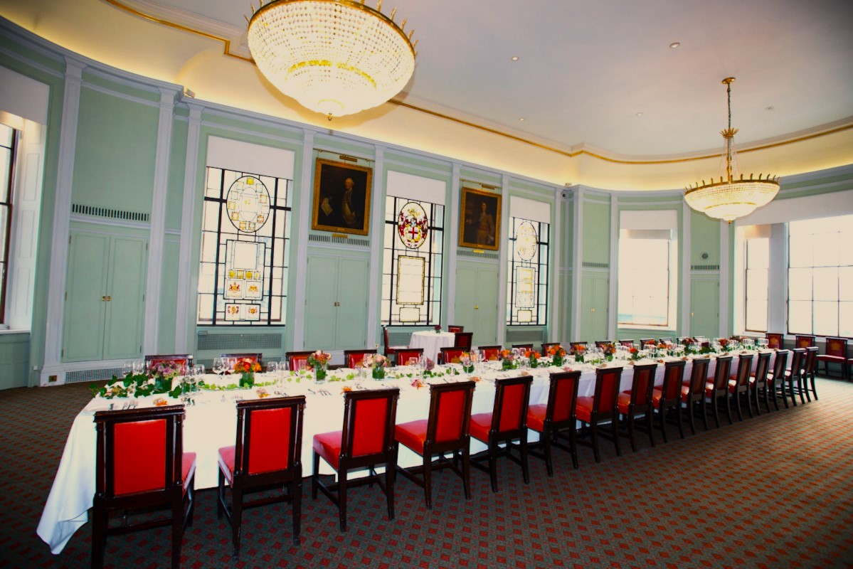 Elegant banquet room at Trinity House for corporate events and celebrations.