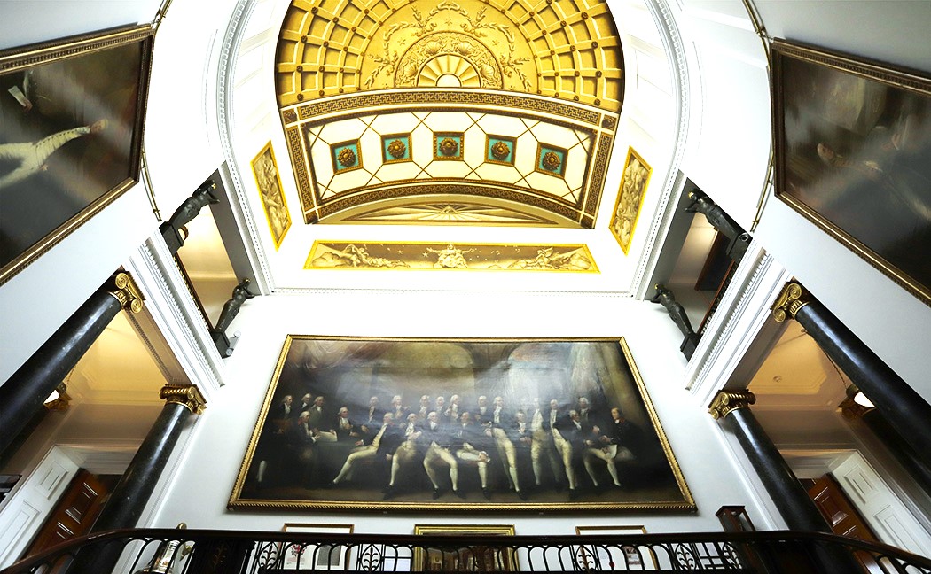 Elegant Trinity House venue with high ceilings for upscale events and corporate gatherings.