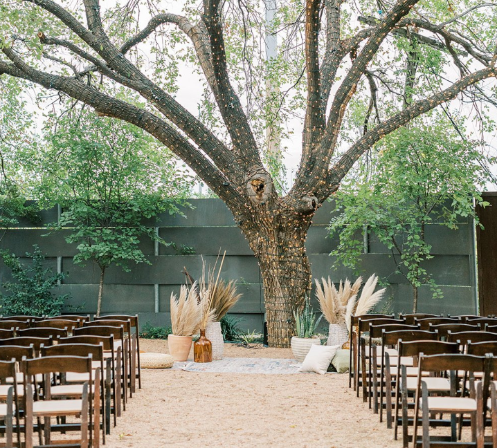 Artspace111 outdoor ceremony with bohemian decor for micro-weddings and corporate retreats.
