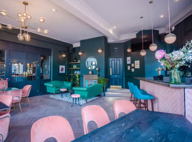 Lampton Parkside Cafe lounge with eclectic lighting for networking mixers and bridal showers.