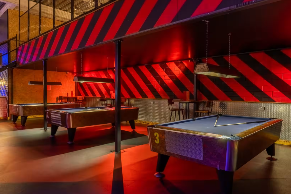 Stylish event space with pool tables at Roxy Ball Room, Liverpool for networking and parties.