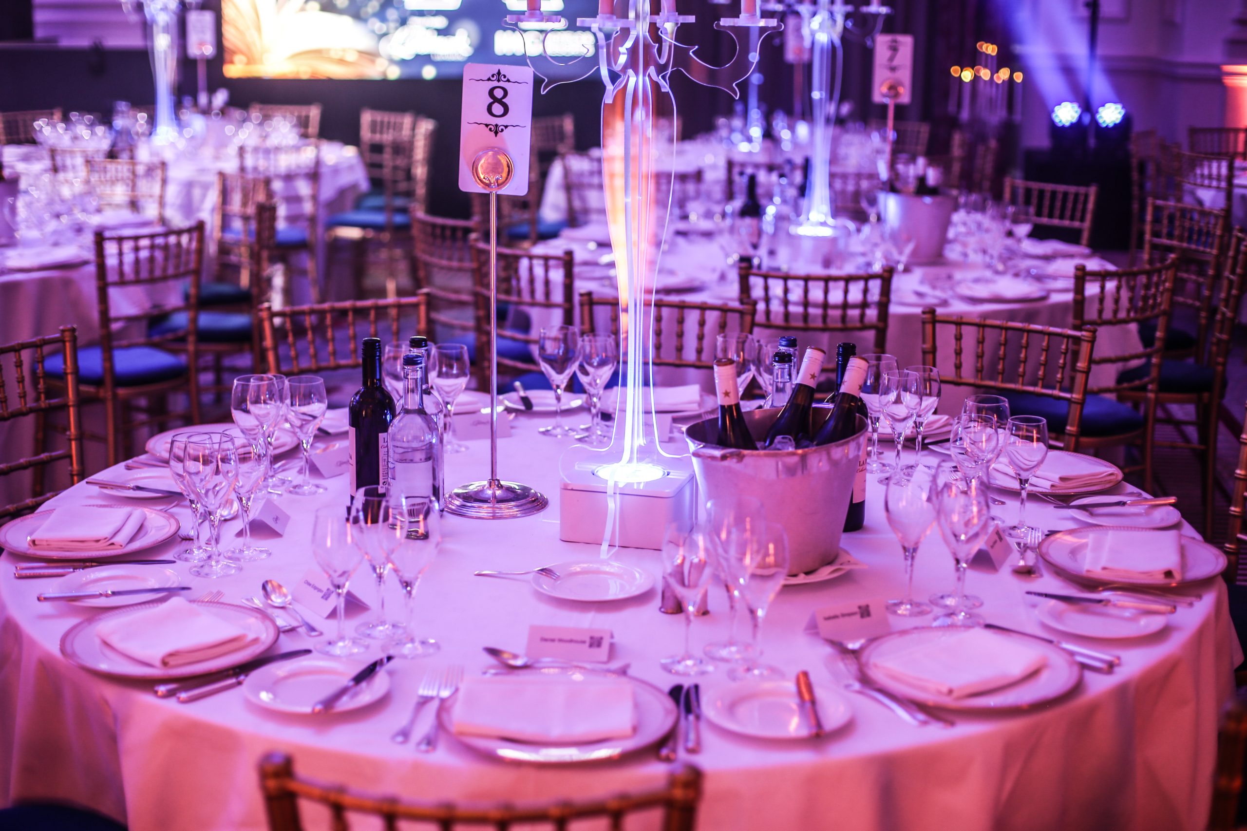 Elegant banquet table in The Landmark London’s Grand Ballroom for formal events.