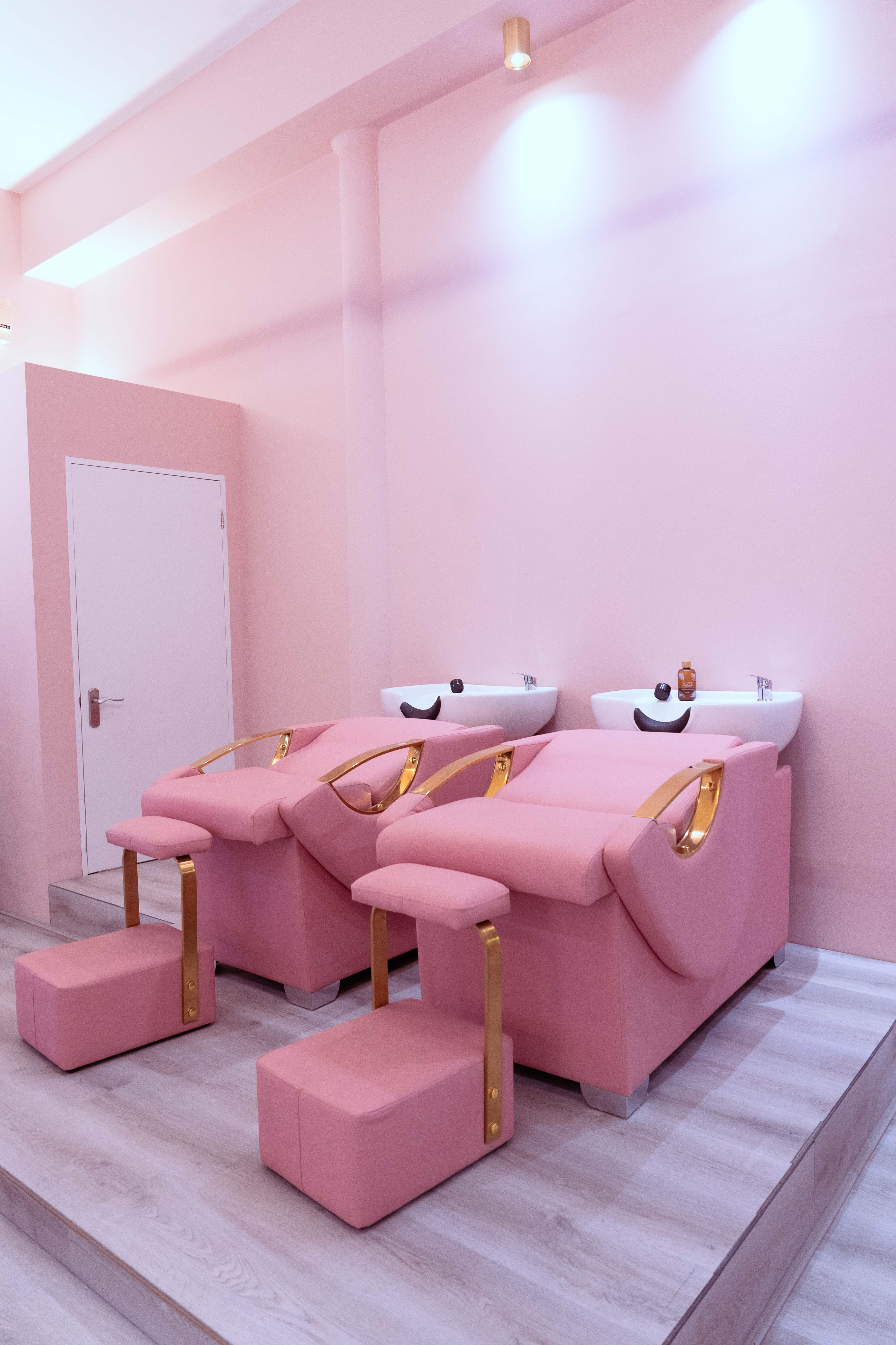Niyo Hair and Beauty salon: monochromatic interior for luxury brand pop-up and wellness activation.