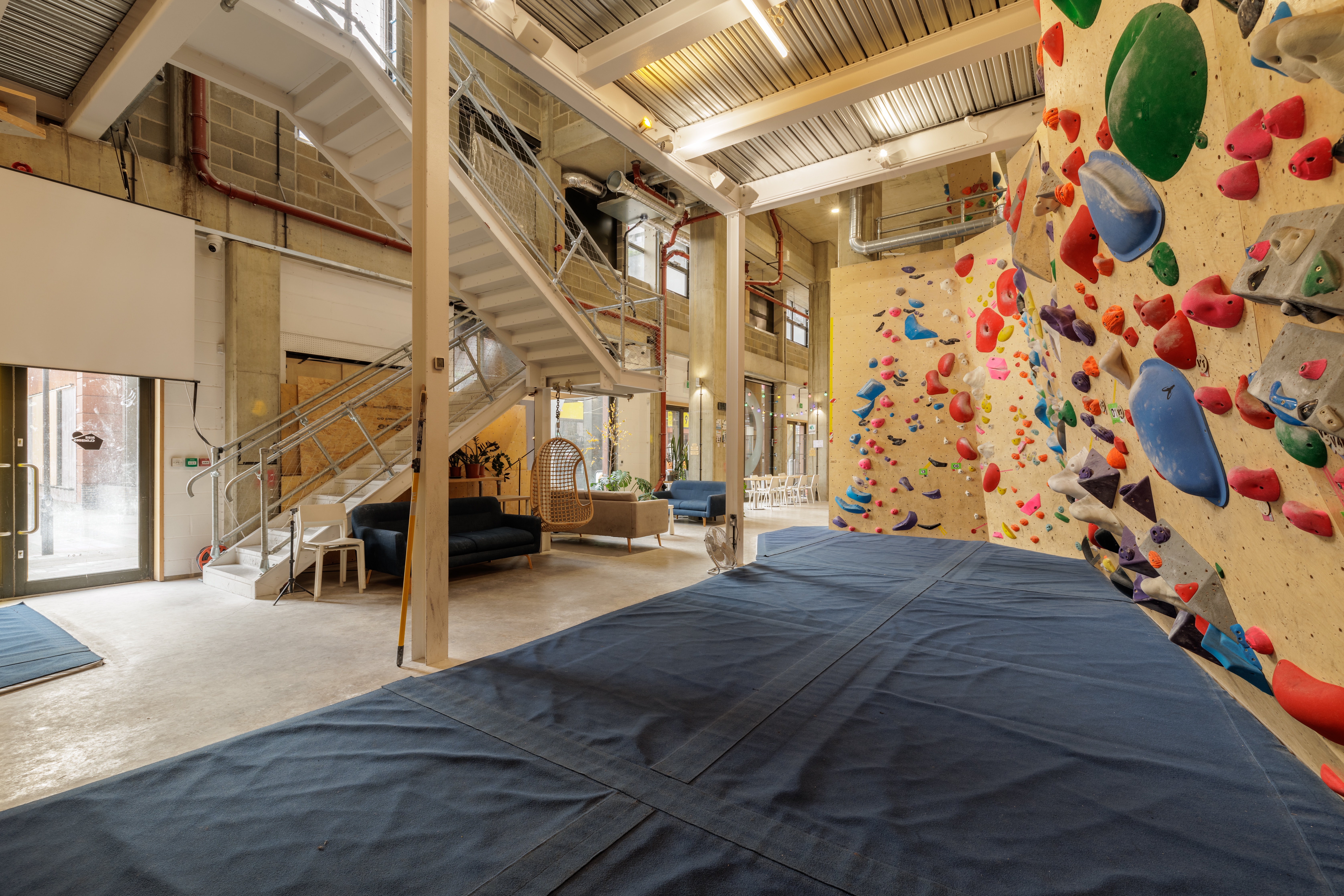 Vibrant climbing wall at Rise Climbing venue for team-building events