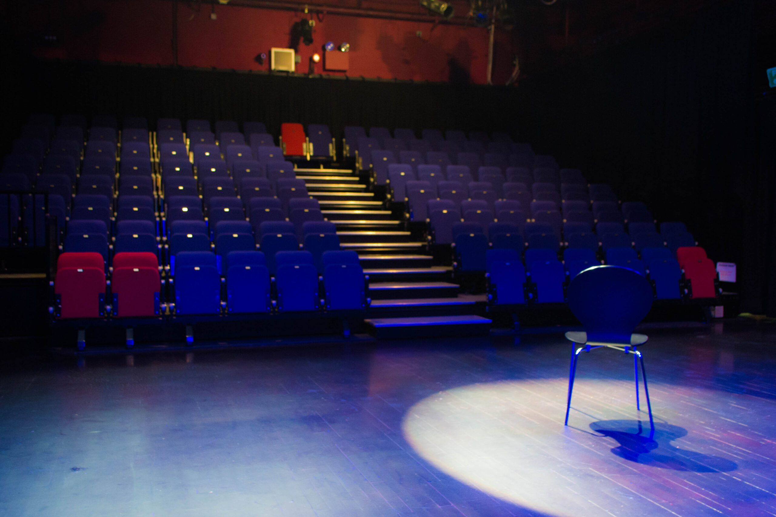 Brentwood Theatre black-box auditorium, tiered seating for keynote presentations and performances.