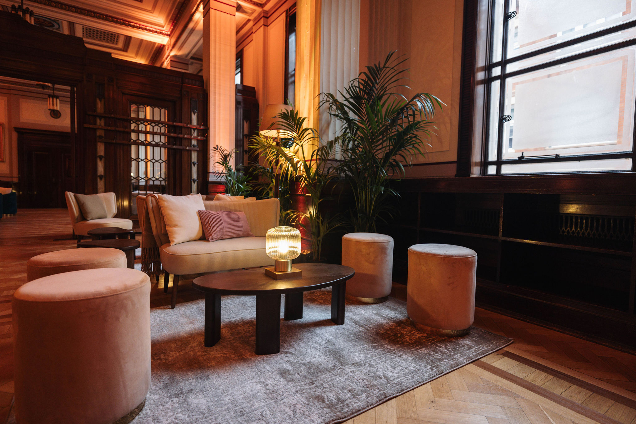 Stylish lounge area in The Long Room, perfect for networking events and meetings.
