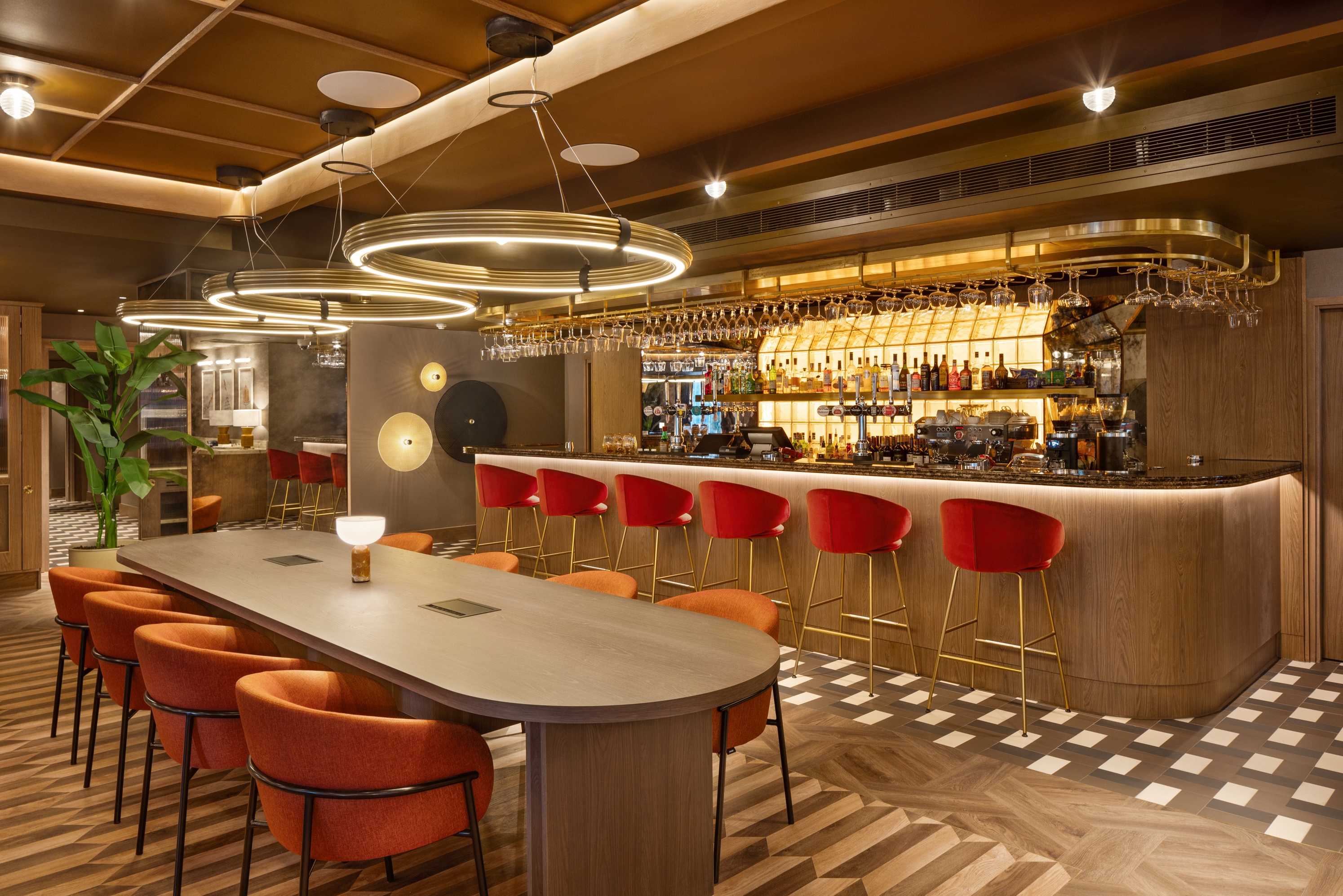 Stylish Barnaby's Lounge Bar at Mercure London Earls Court, ideal for networking events.