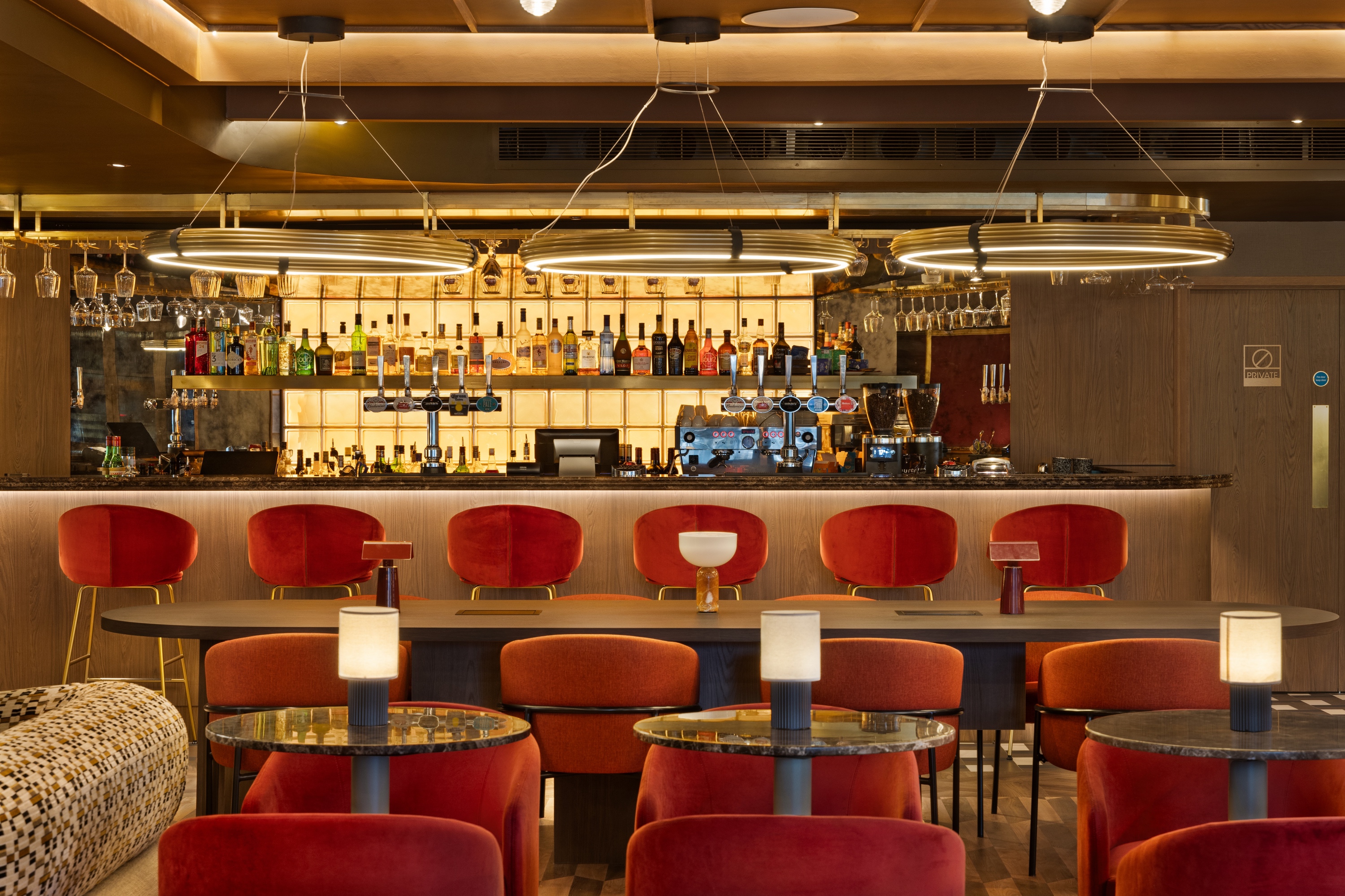 Stylish Barnaby's Lounge Bar at Mercure London Earls Court, ideal for networking events.