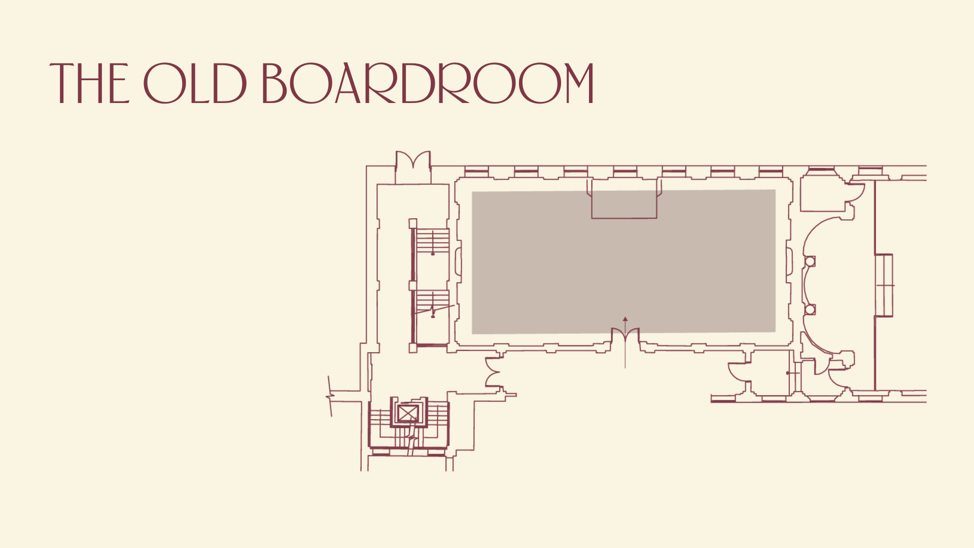 Old Boardroom floor plan at 60 Great Queen Street for meetings and events.