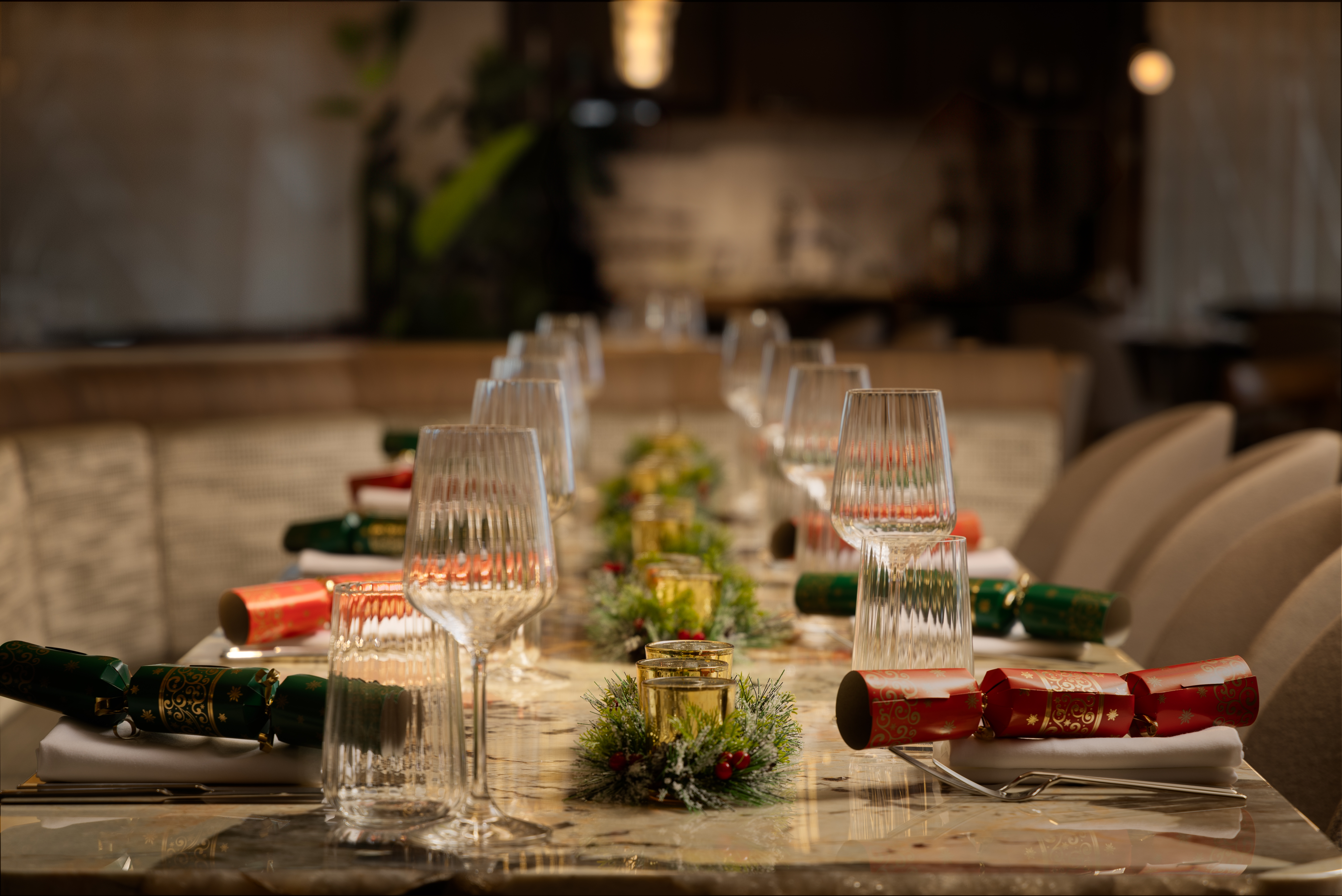 Elegant dining table at Barnaby's Kitchen, perfect for festive events and corporate gatherings.
