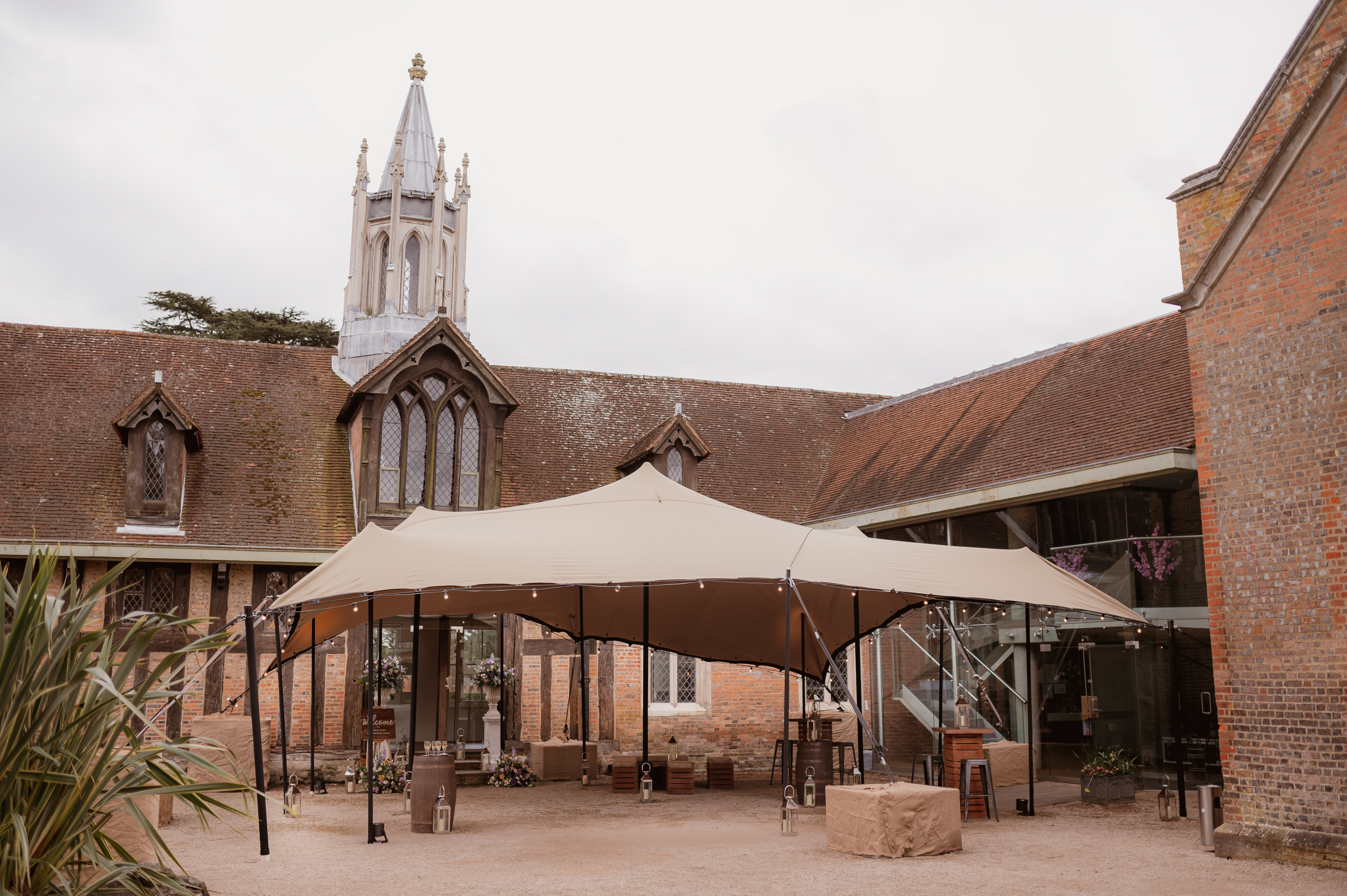 Monks Barn at Ashridge House: elegant outdoor wedding and corporate event space with historic charm.