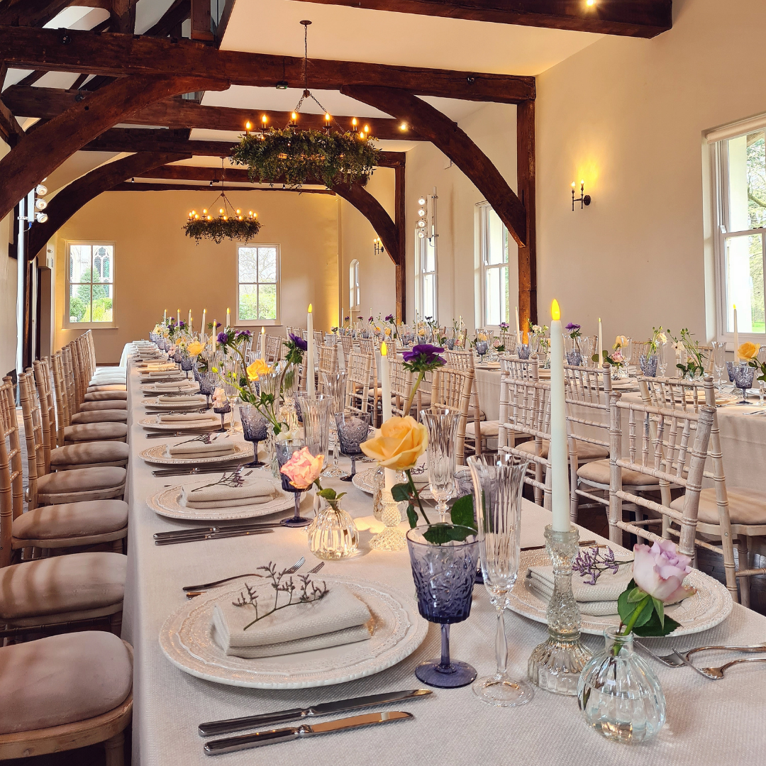 Elegant banquet at Monks Barn, Ashridge House, ideal for weddings and corporate events.