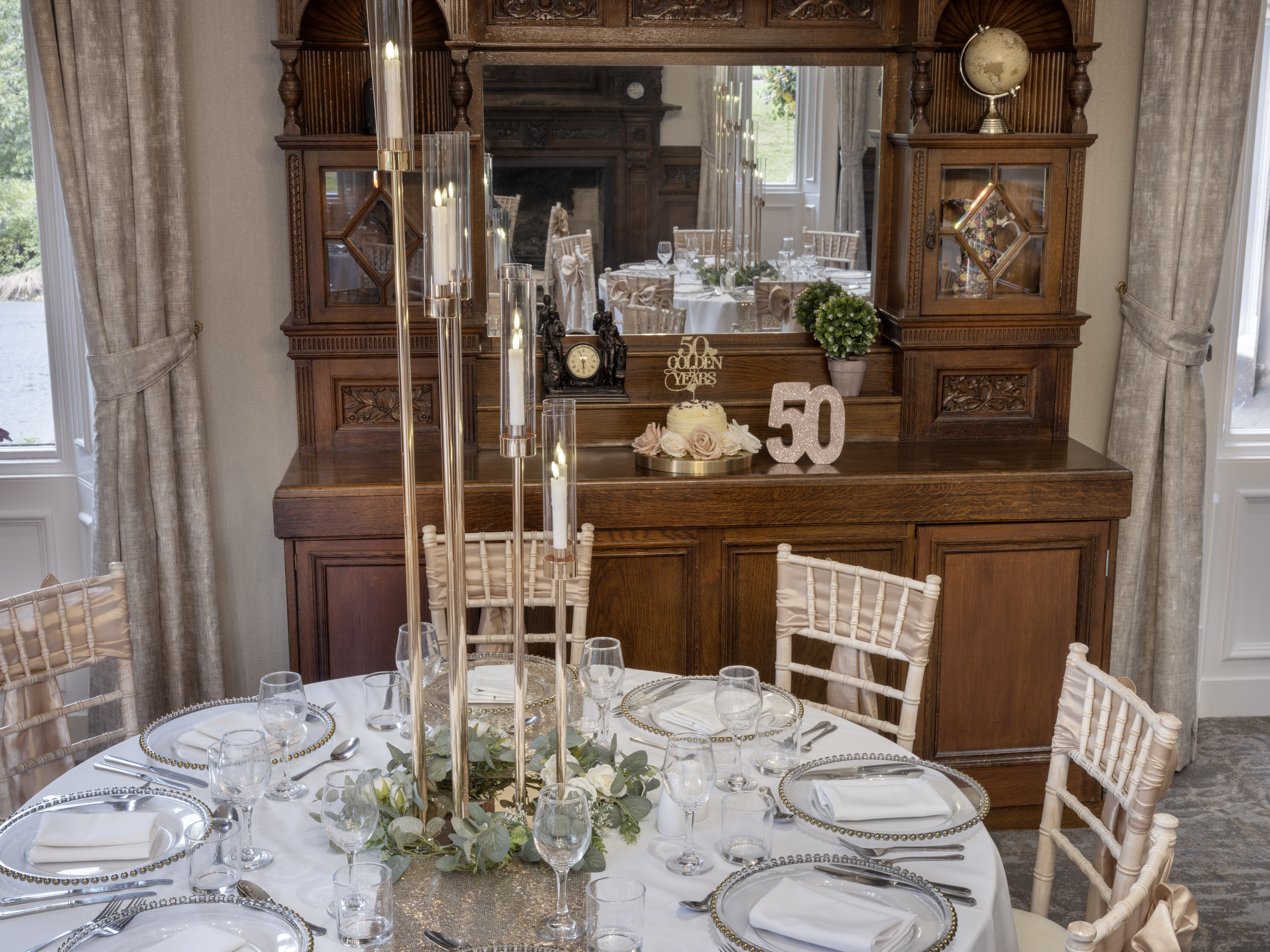 Elegant dining table in Breadsall Room, perfect for milestone celebrations and events.