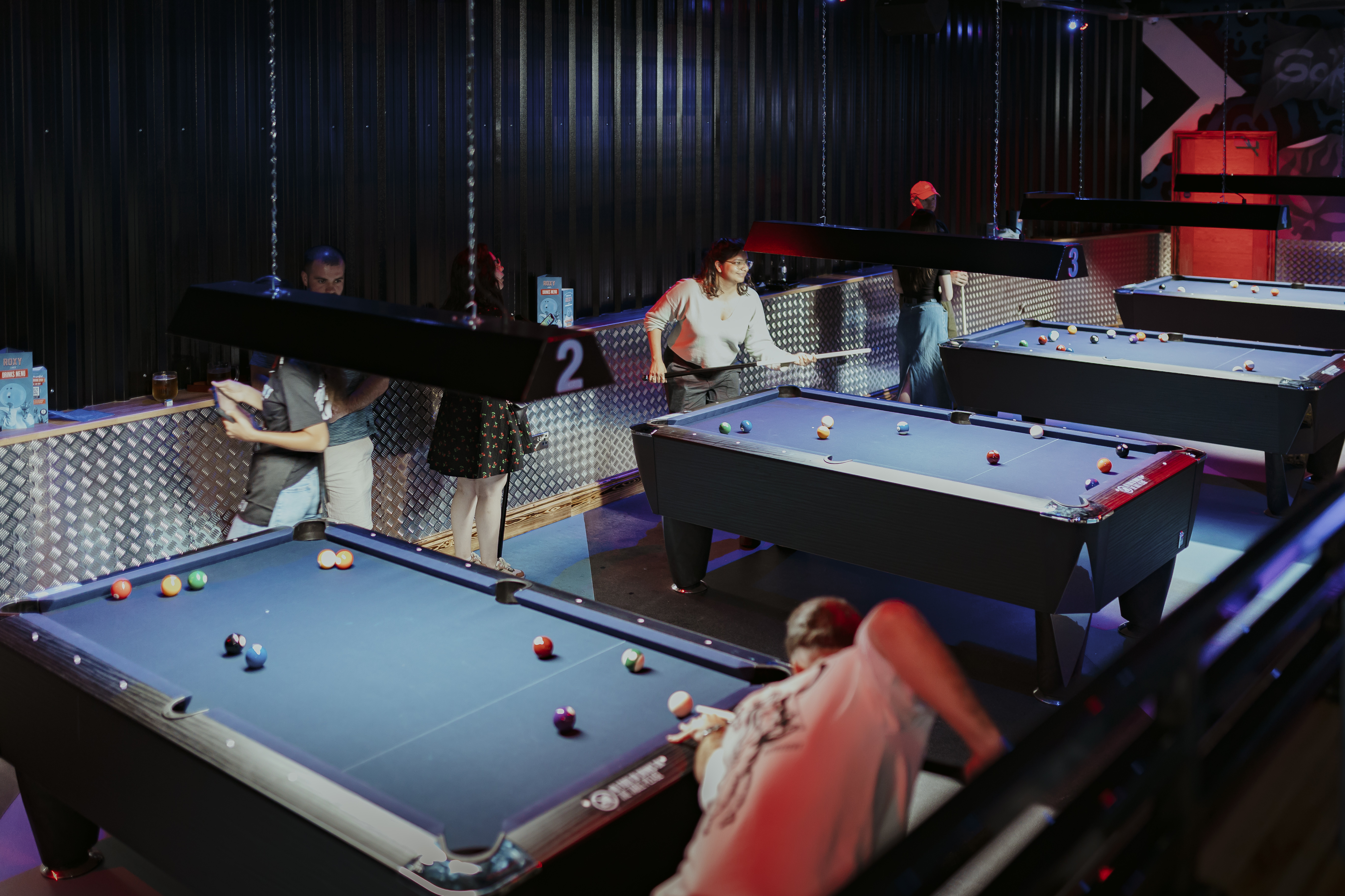 Roxy Lanes Nottingham with pool tables for team-building and networking events.