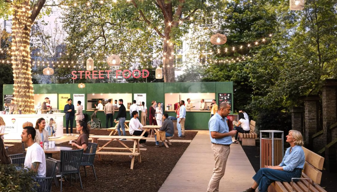 Summer party with fairy lights at The Sunken Garden, ideal for corporate networking and events.