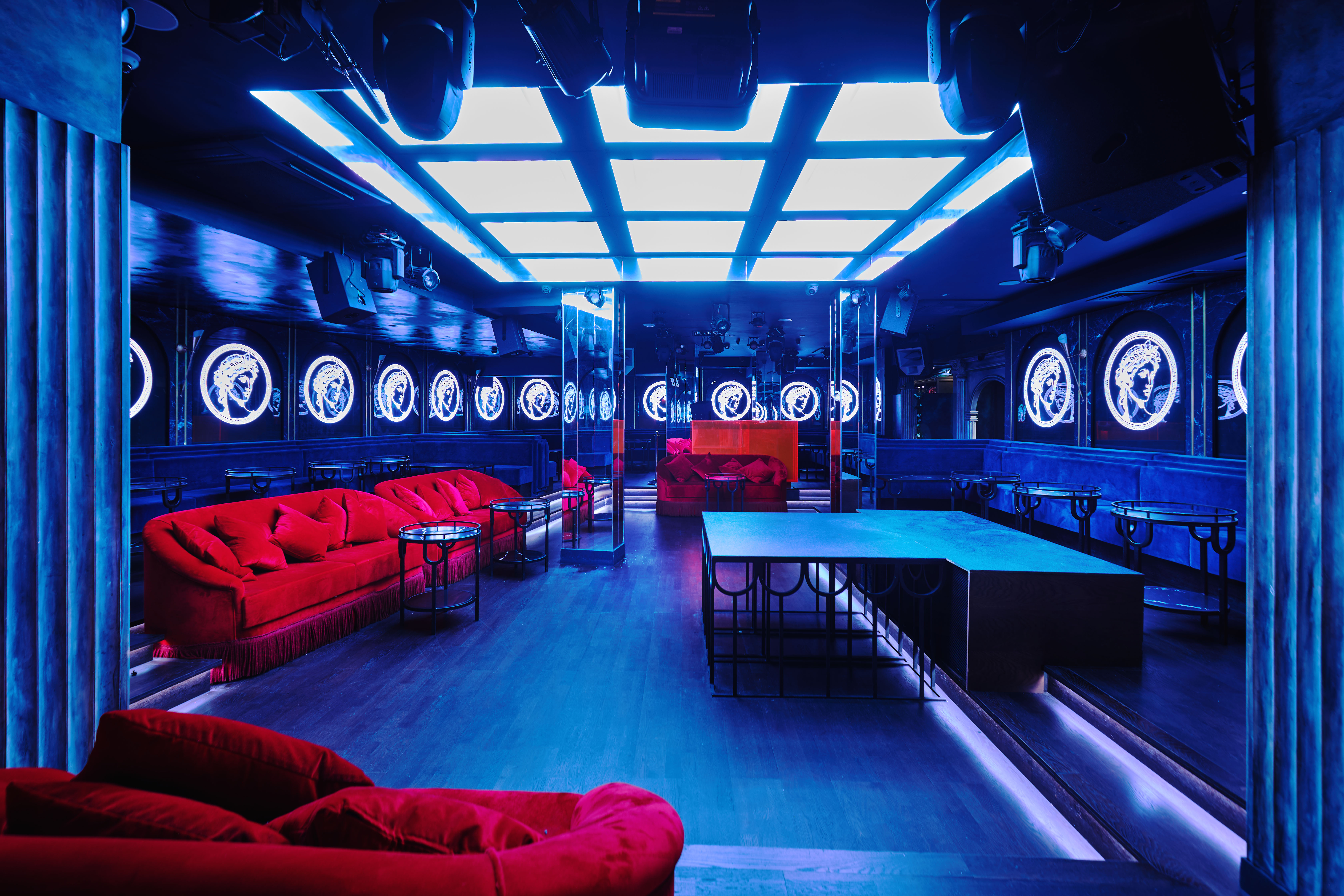 Selene London nightclub with red-blue tiered seating for VIP after-party and product launch events.