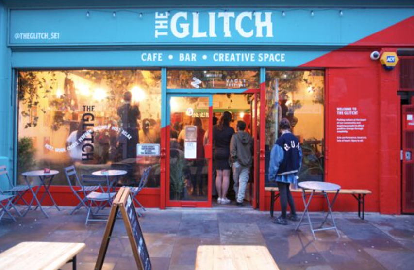 Vibrant rehearsal space at The Glitch, perfect for casual meetings and events.