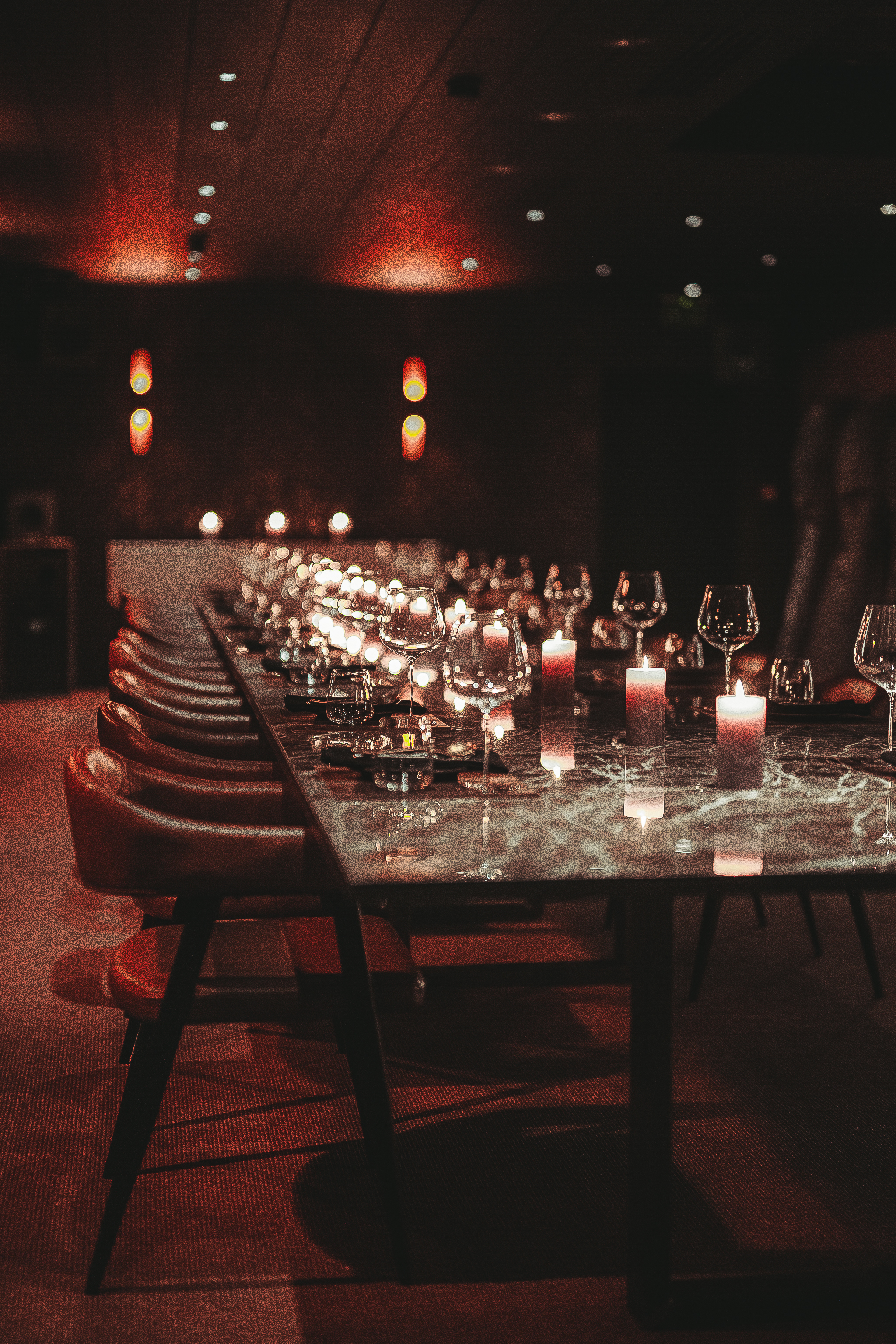 Luxurious long-table dinner setup at Etna in Hora for VIP events and corporate dining.