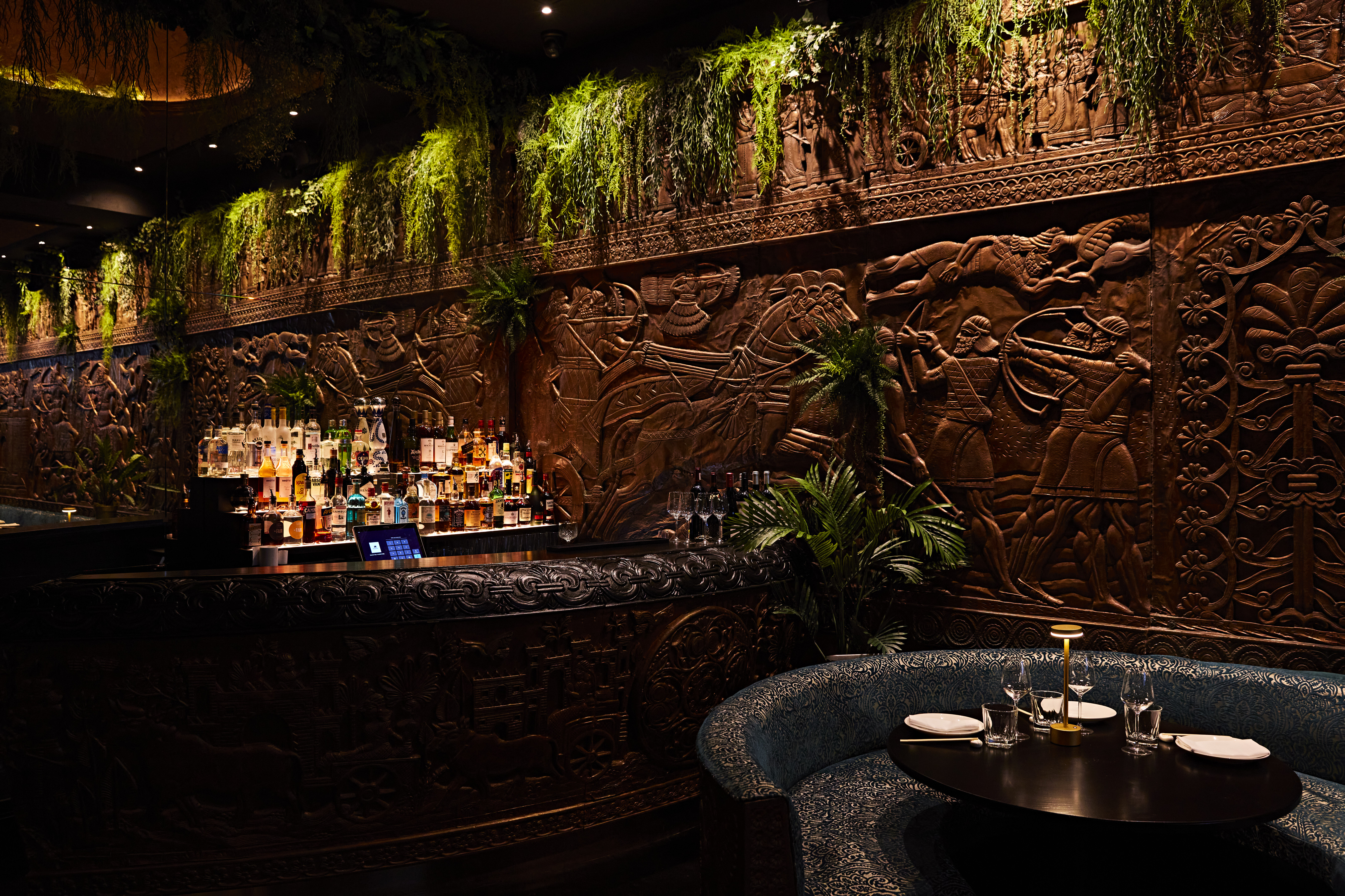 Elegant wooden venue hire in Gilgamesh London for upscale cocktail receptions.