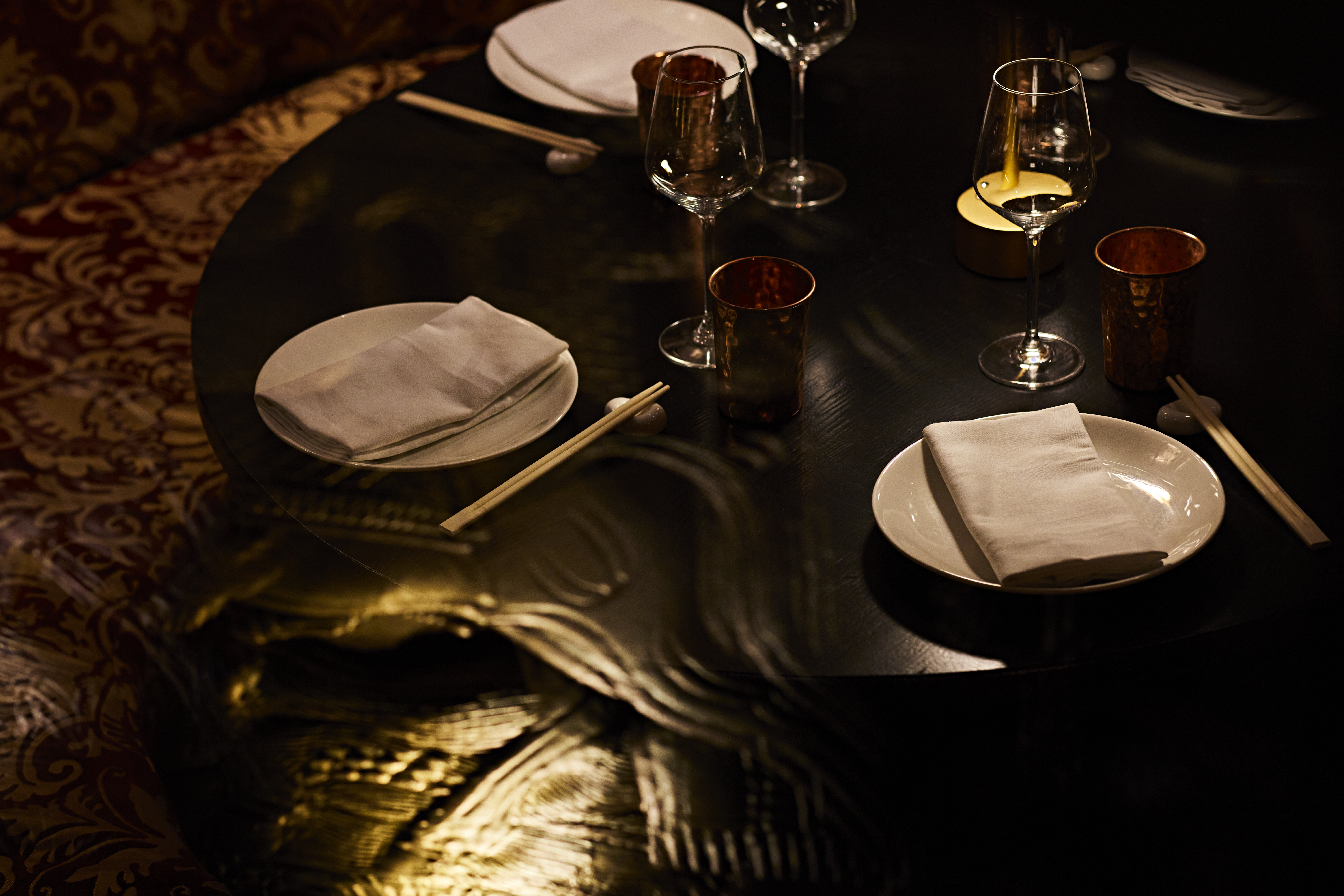 Elegant dining table setup for upscale events at Gilgamesh London.