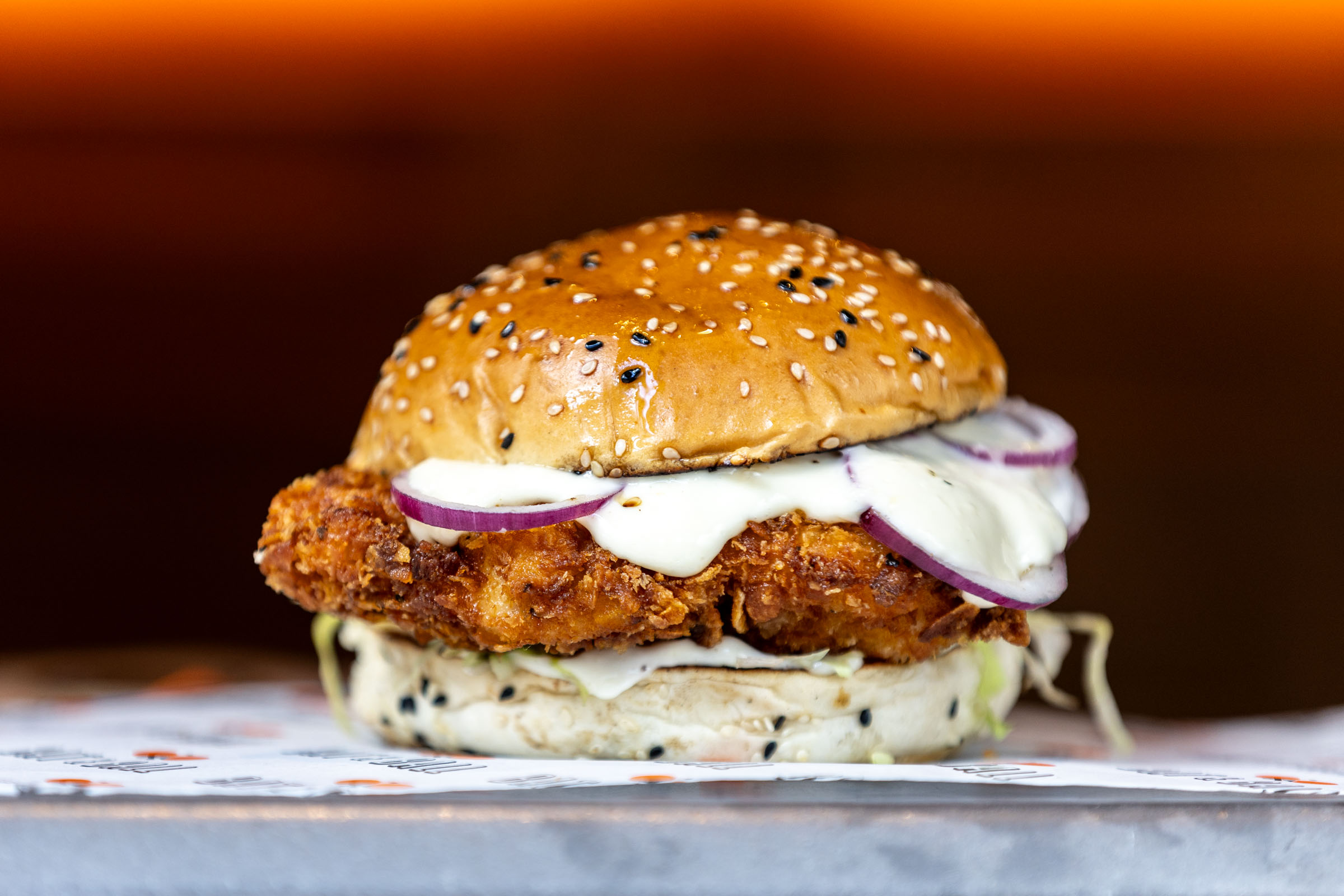 Crispy chicken burger at Players Lounge, ideal for event catering and casual dining.
