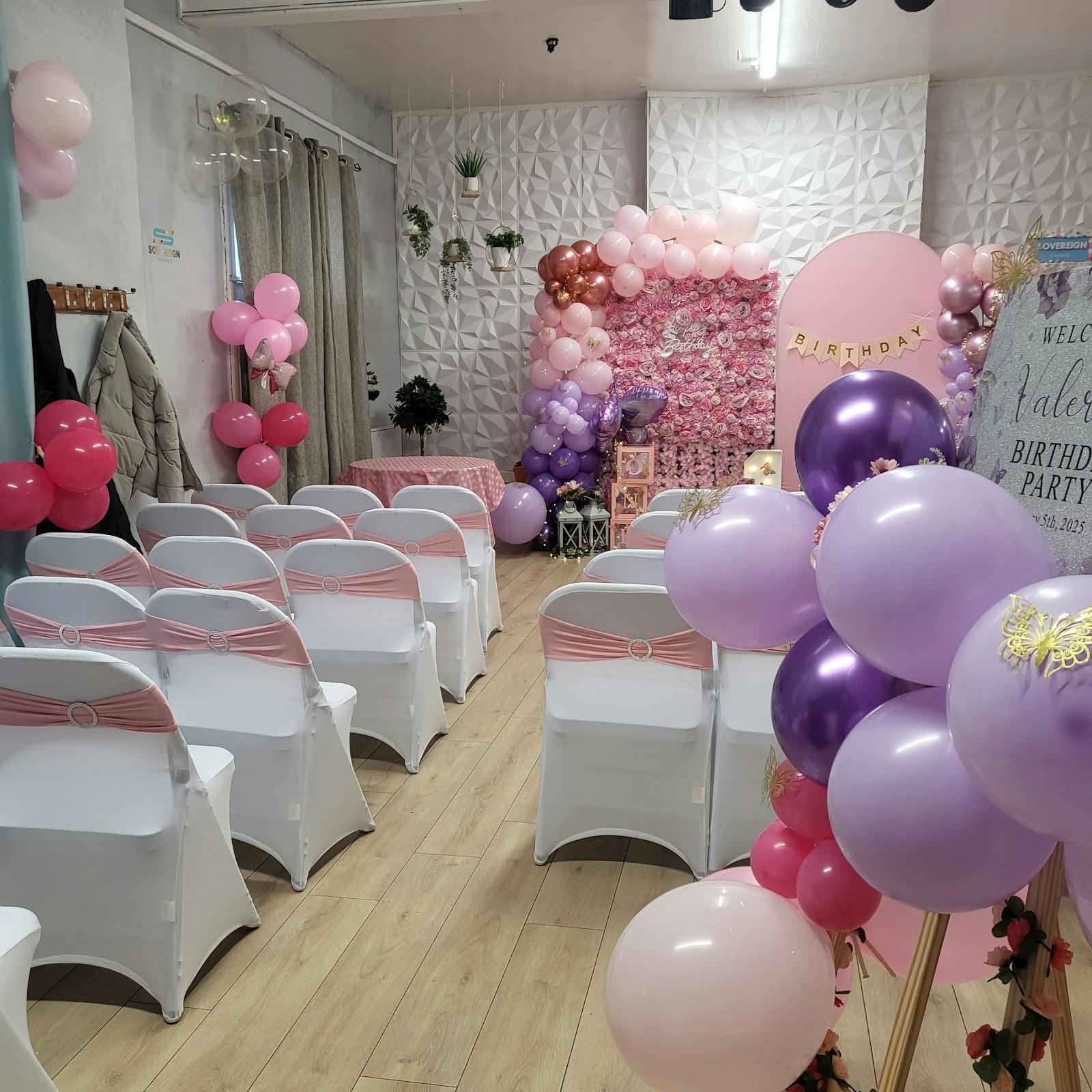 Themed event setup with balloon decor for private party or milestone venue hire at Sovereign Studios.