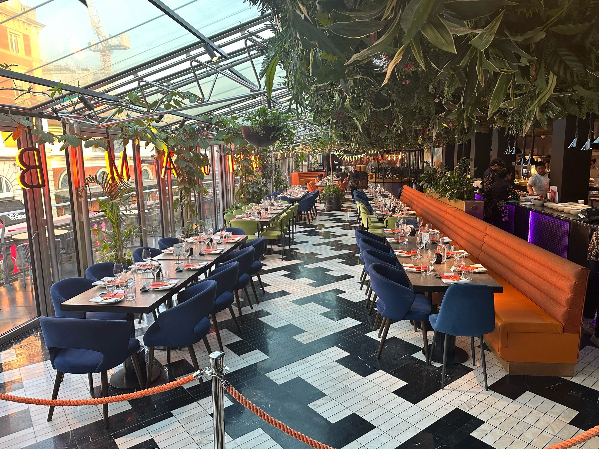 Vibrant dining space for events at SUSHISAMBA Covent Garden with elegant table settings.