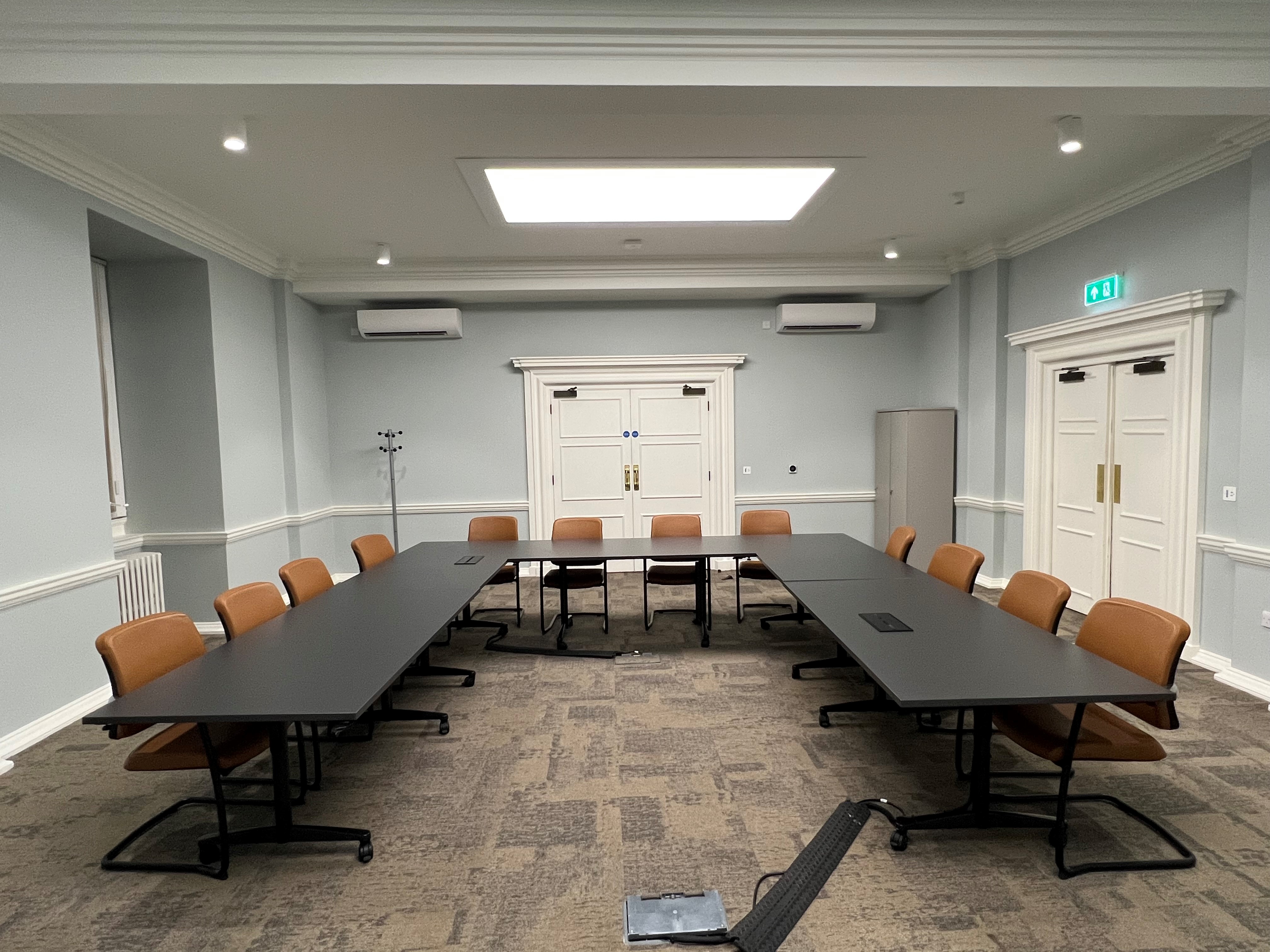 Bourns Suite boardroom, U-shaped table, executive meetings, strategic planning