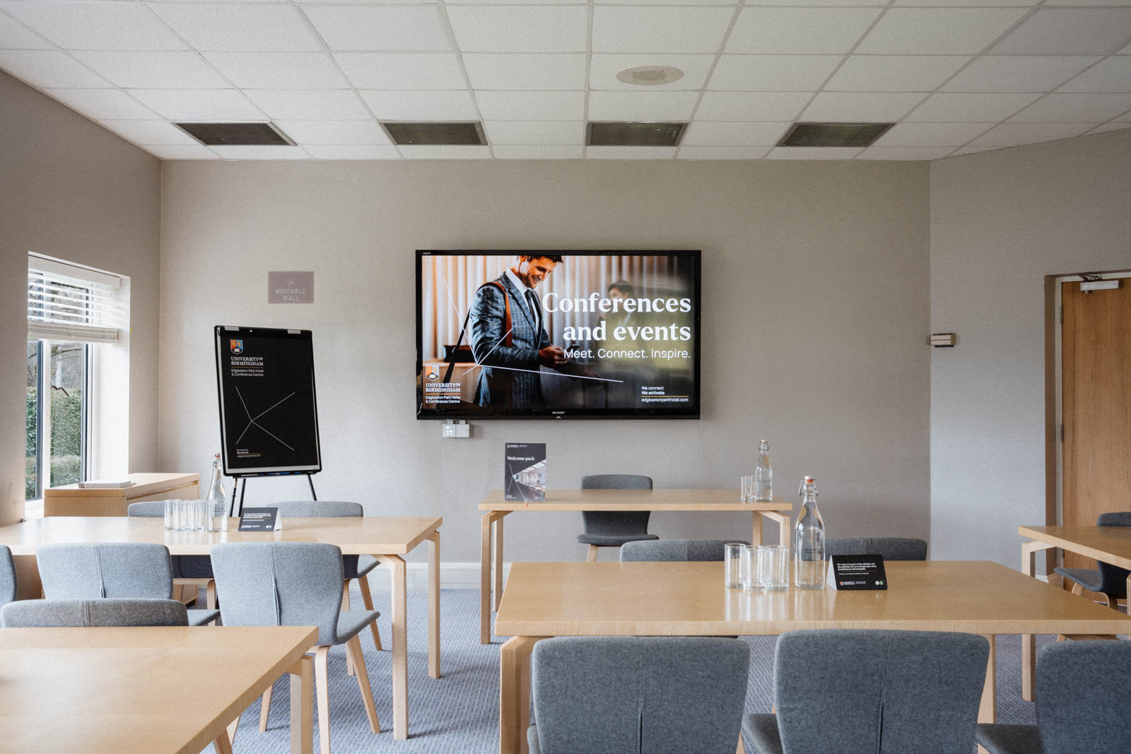 Kingfisher meeting room at Edgbaston Park, modern decor for conferences and workshops.