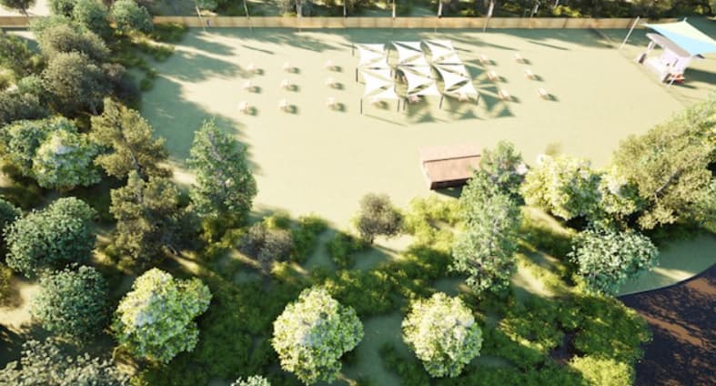 Outdoor venue in EN6 with shaded seating for corporate events and garden parties.