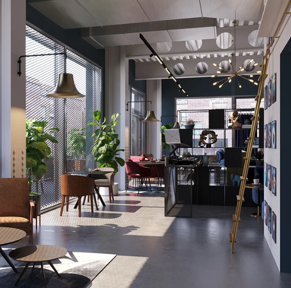 "Qube Bar and Lounge, modern event space with natural light for meetings and workshops."