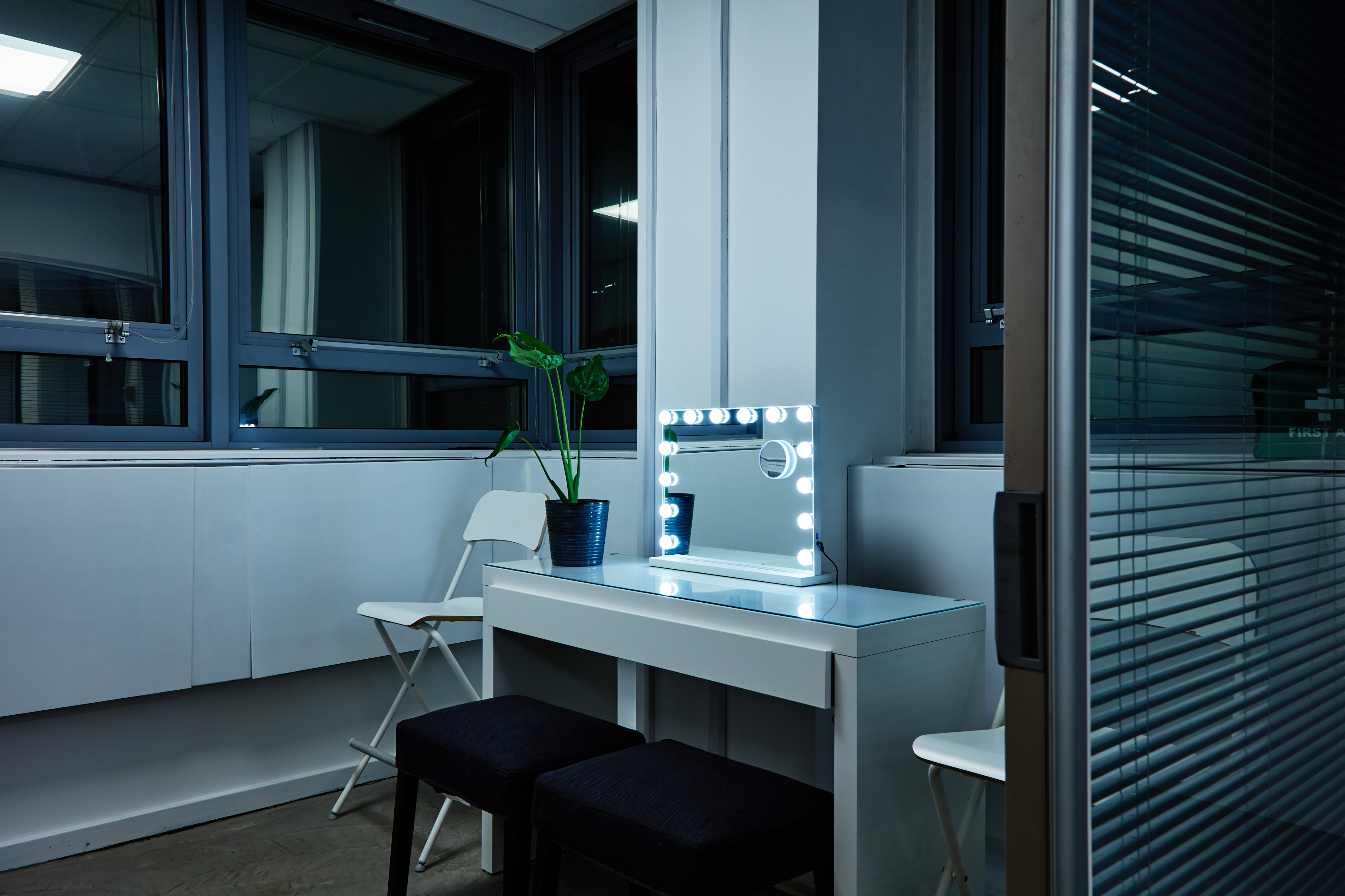 Sleek preparation area with vanity mirror in The Studio, MAKE IT Barking event space.