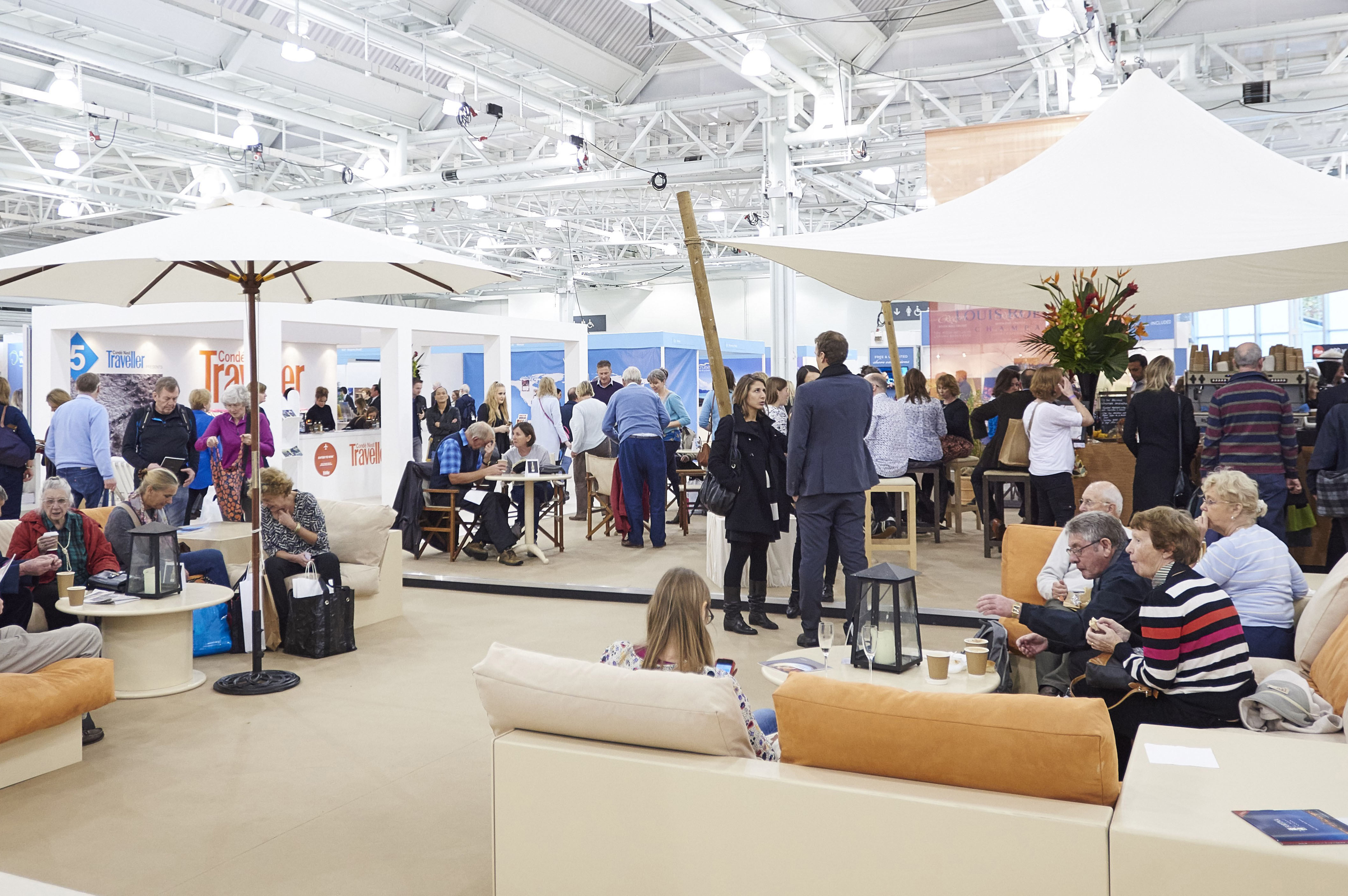 West Hall in Olympia: vibrant event space with lounge seating for networking and engagement.