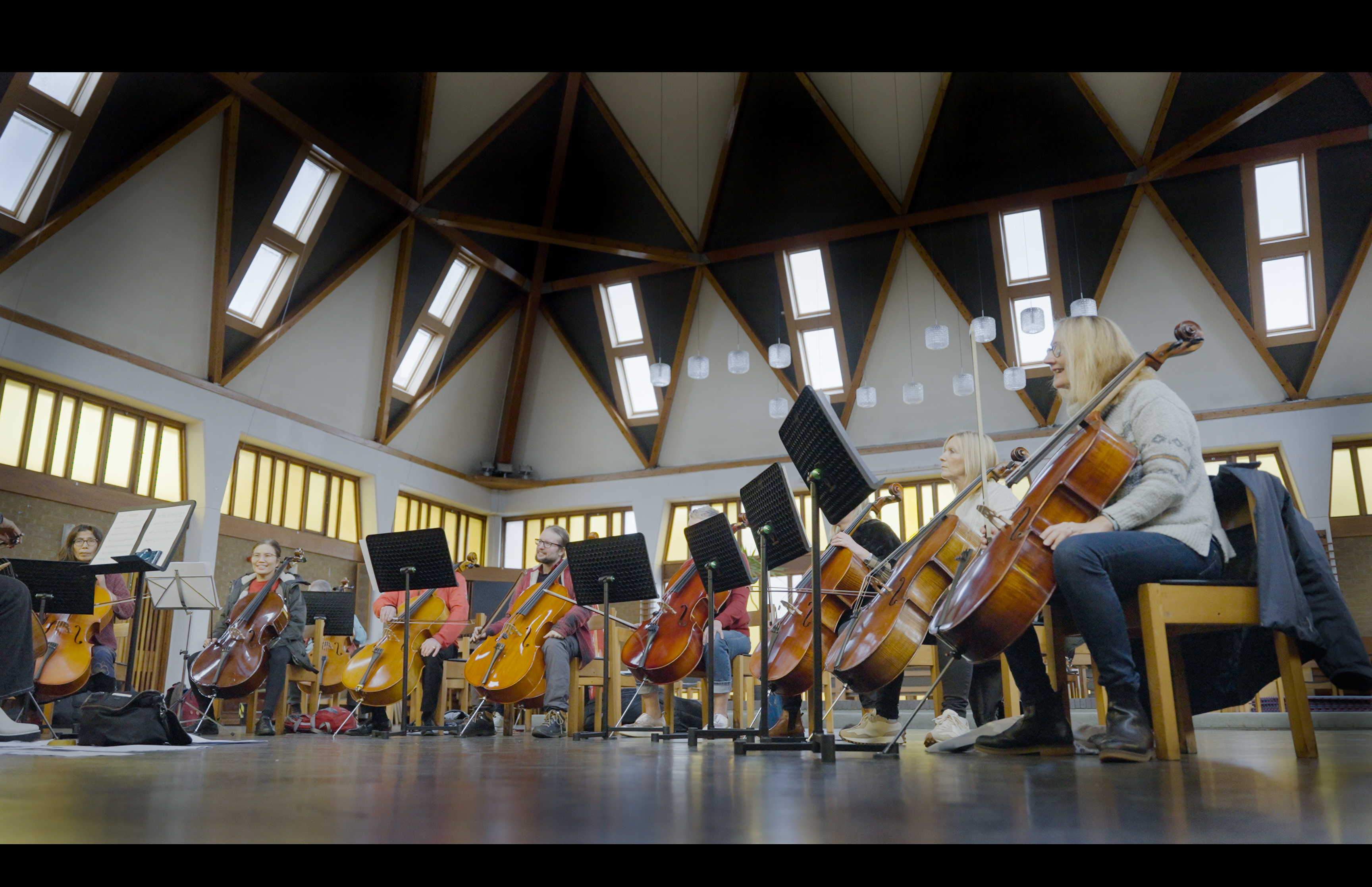 Musicians rehearsing in Pyramid Hall, showcasing acoustic excellence for live events.