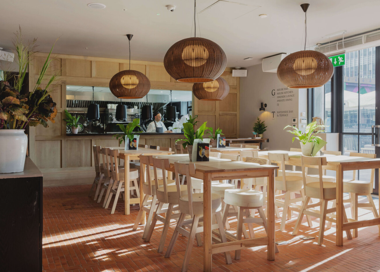 Modern bar area at No. 35 Mackenzie Walk for corporate networking and business events.