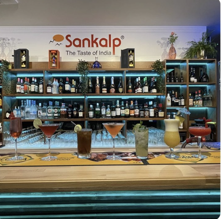 Branded bar at Sankalp restaurant for premium evening cocktail receptions and corporate events.