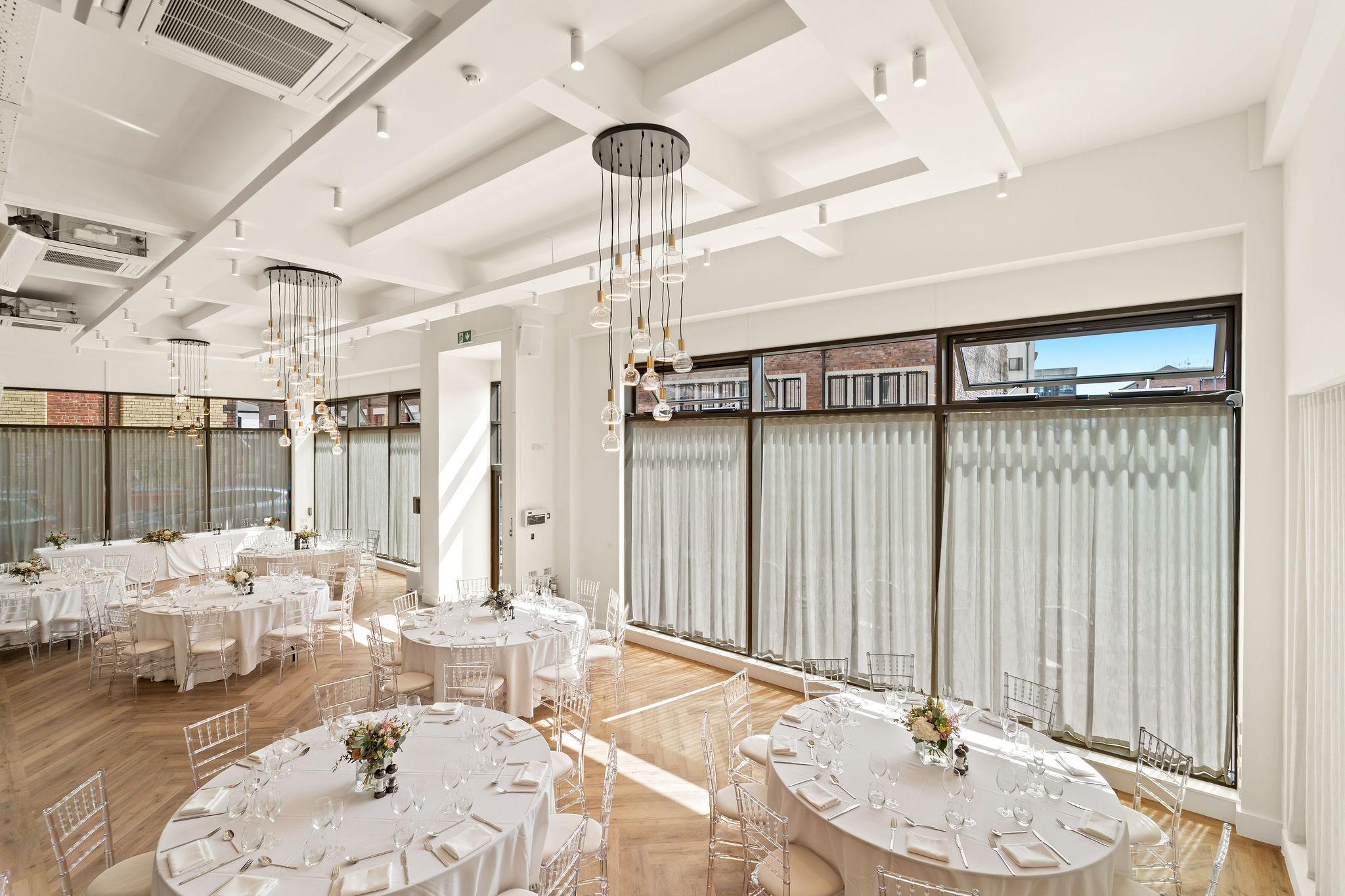 The Clubhouse at Ropewalks Hotel: light-filled banquet space for weddings and corporate events.