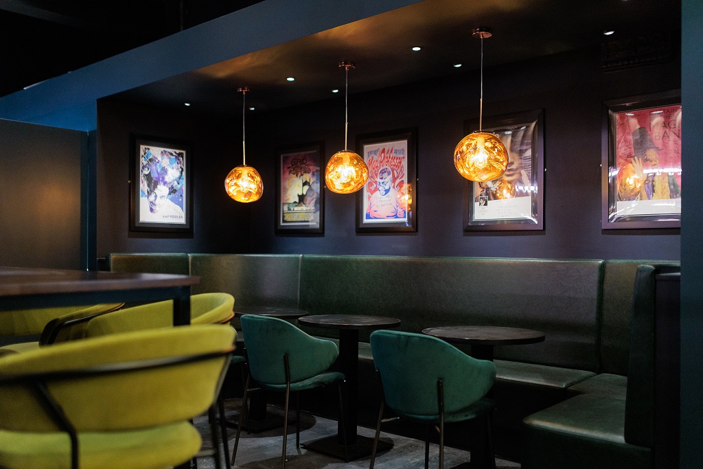 Banquette seating at Band on the Wall bar for corporate networking and breakout event sessions.