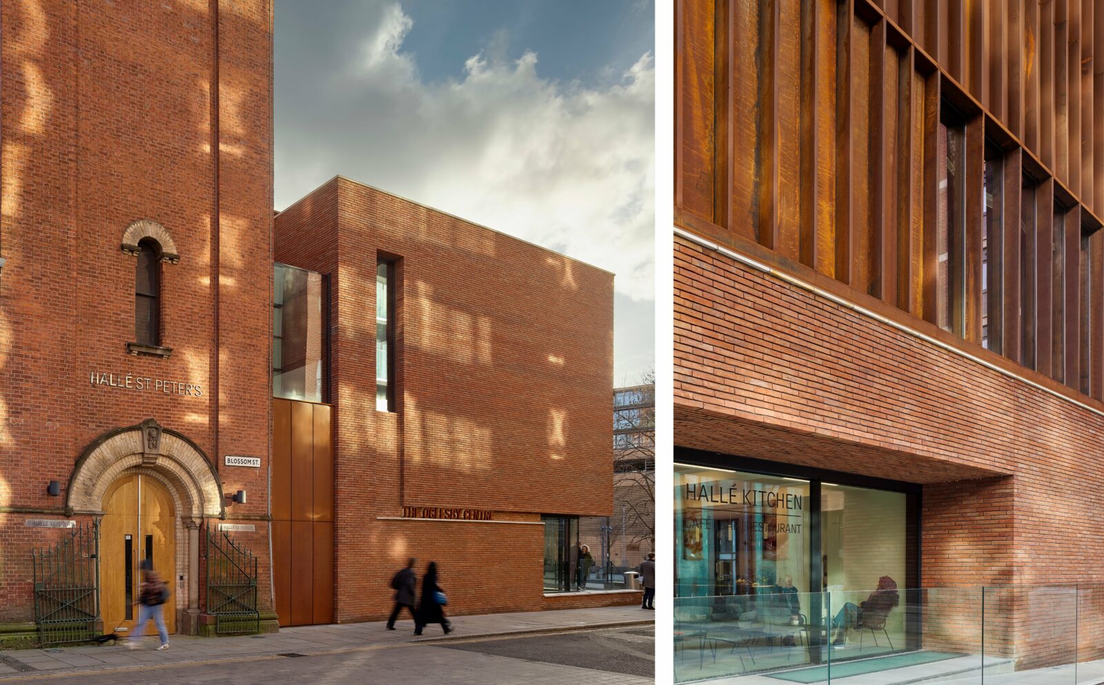 Modern rehearsal studio with striking brick facade, perfect for events and meetings.