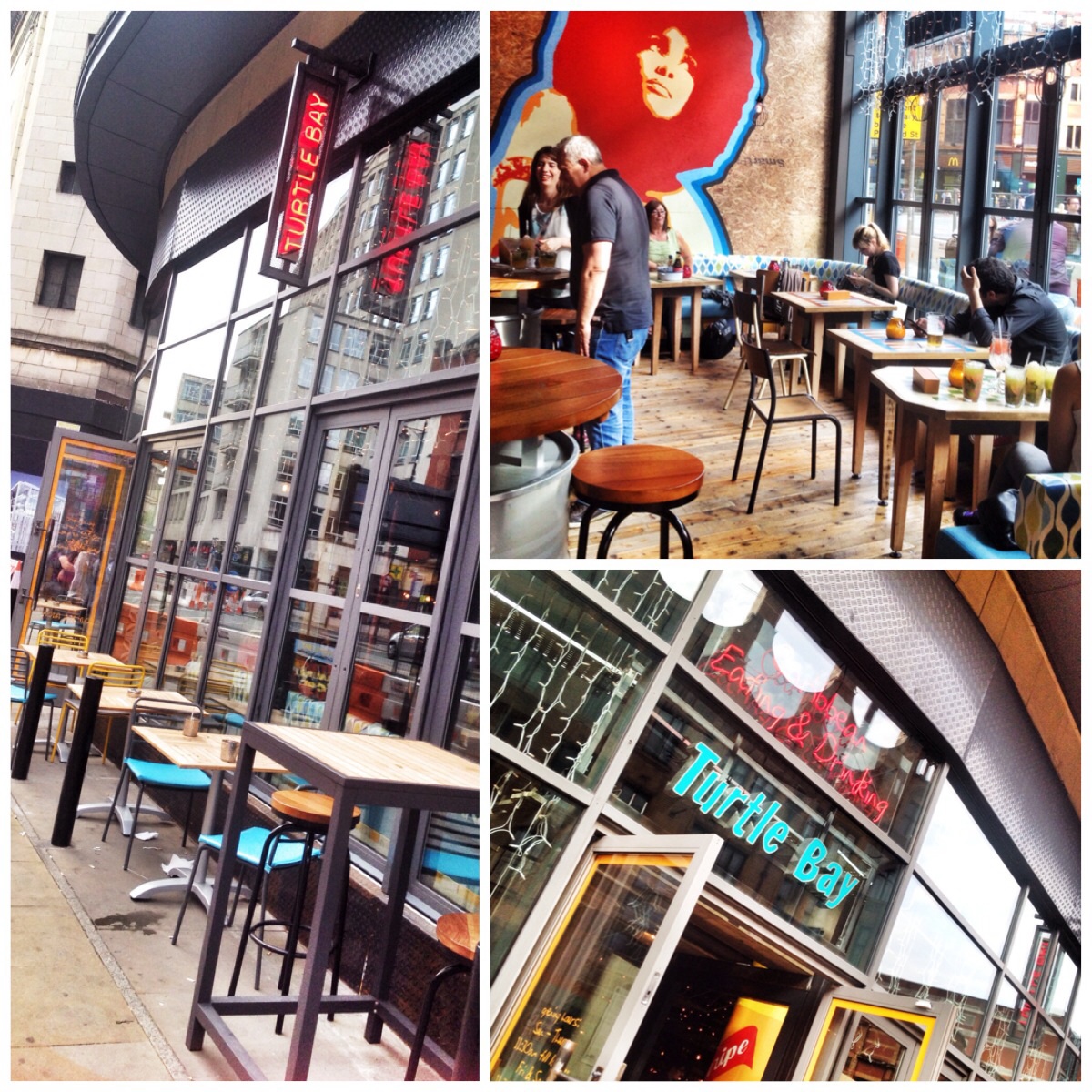 Vibrant outdoor dining at Turtle Bay Manchester, perfect for casual meetings and networking.