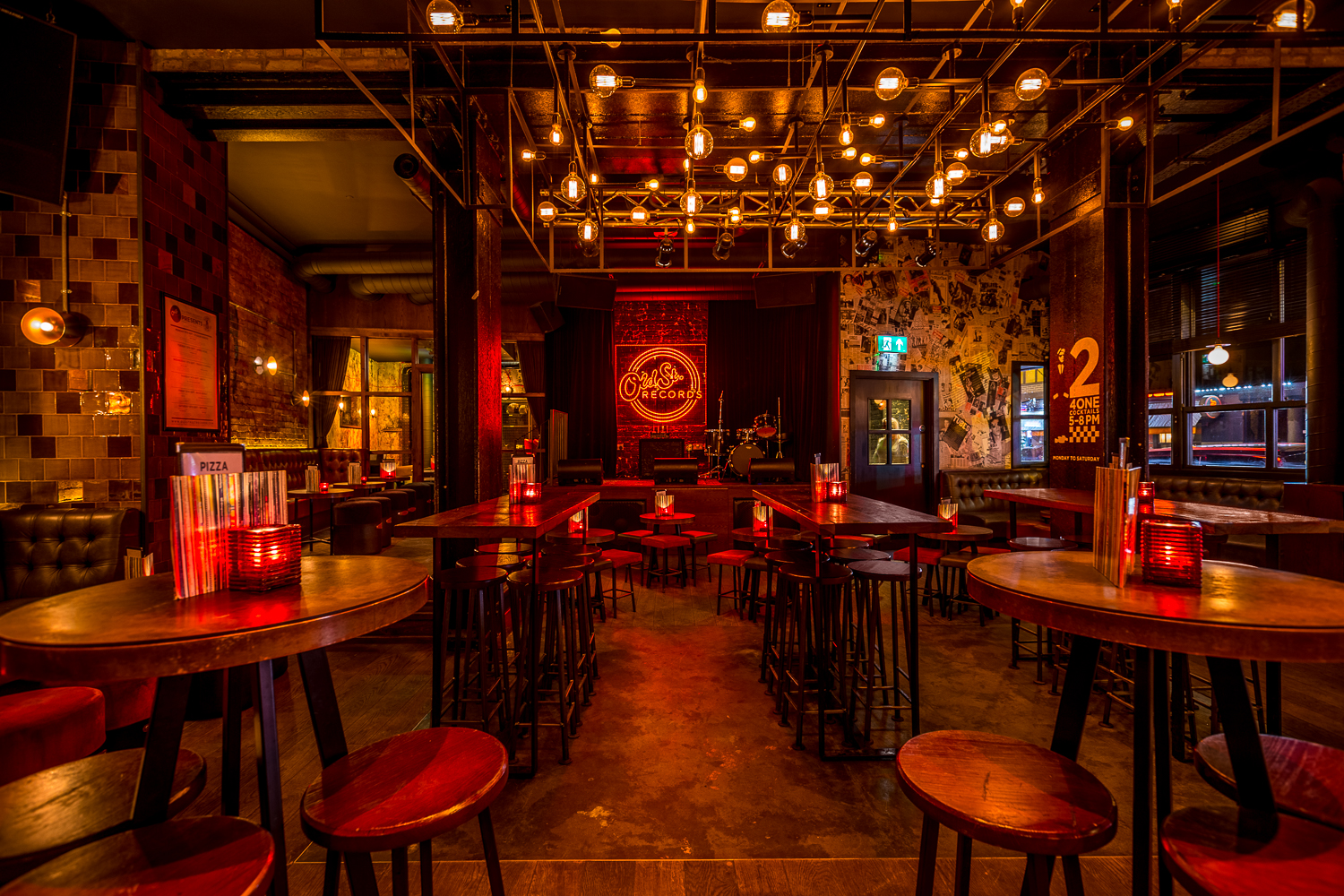Ground Floor at Old Street Records: stylish venue with warm lighting for events and gatherings.