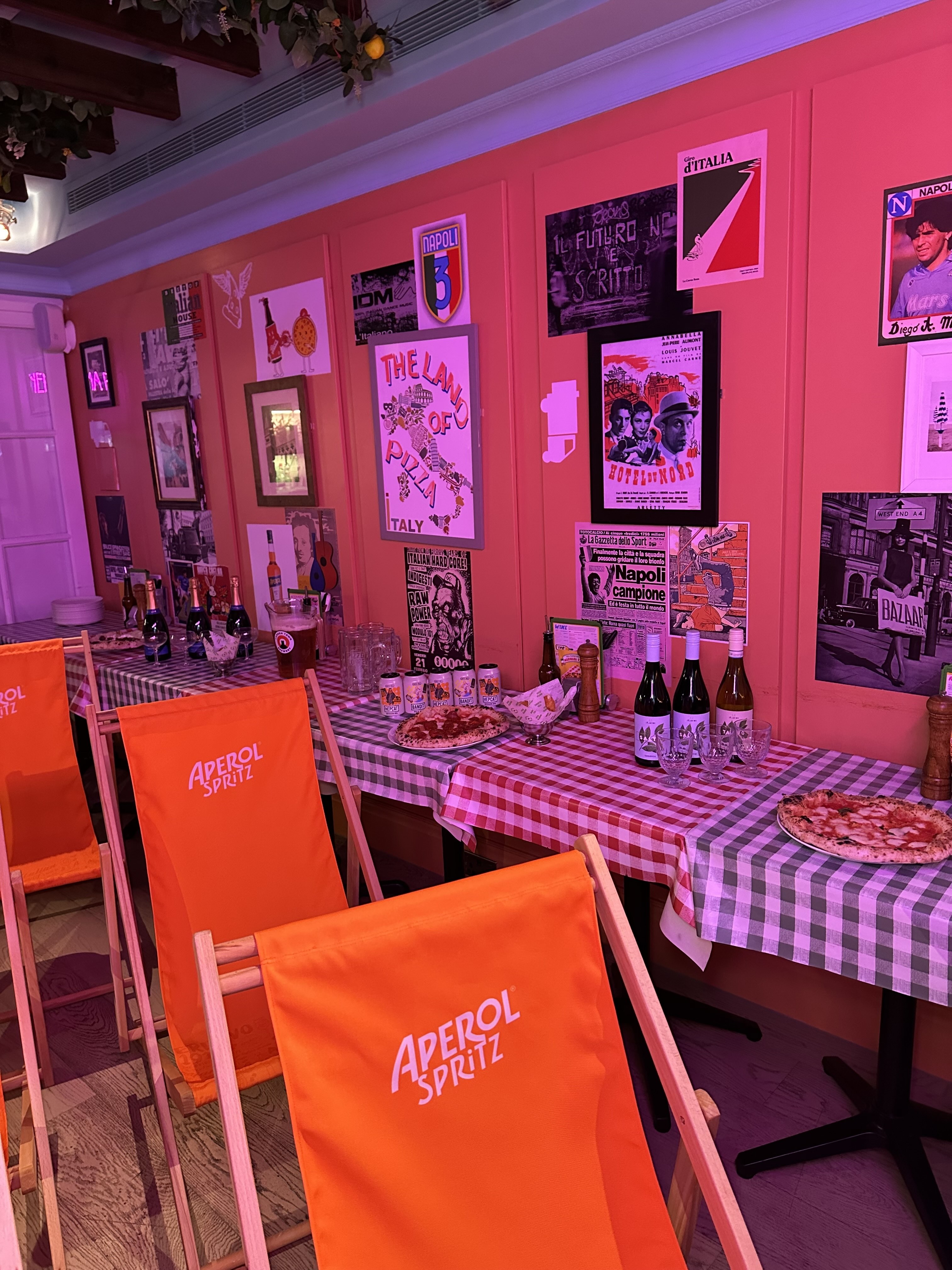 Aperol-branded Cinema Paradiso pop-up, Italian trattoria style for brand activation and networking.