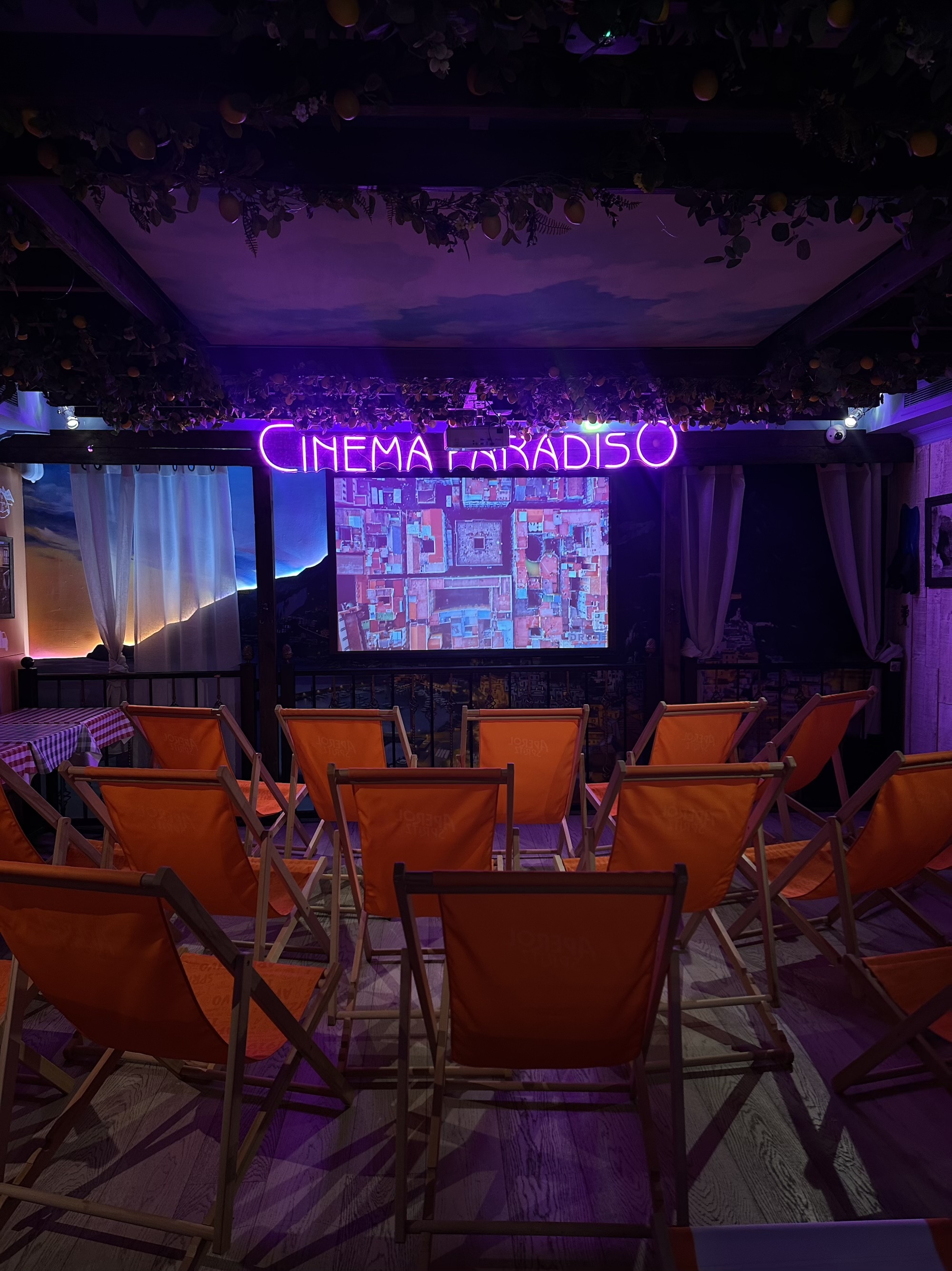 Cinema Paradiso themed lounge for private VIP screenings and corporate breakout events.