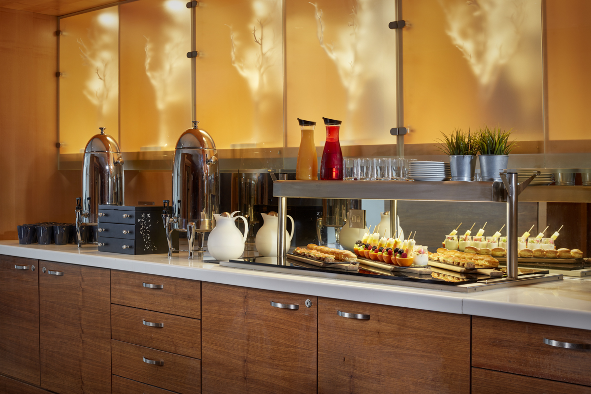 Putney and Westminster Suite refreshment station for meetings and events, modern design.