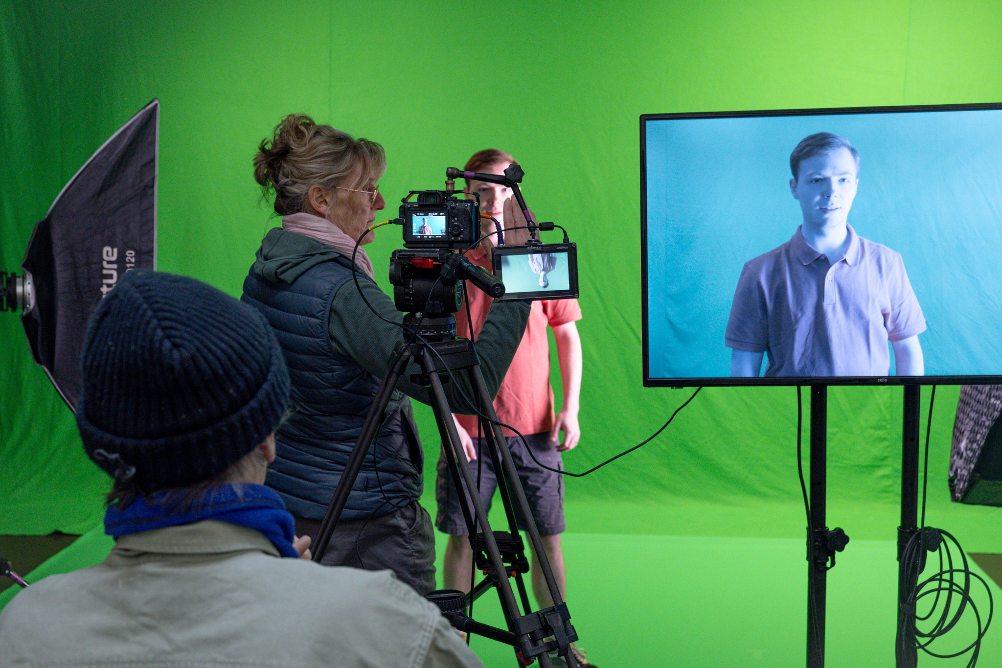 Studio Space with green screen for virtual events and hybrid meetings production.